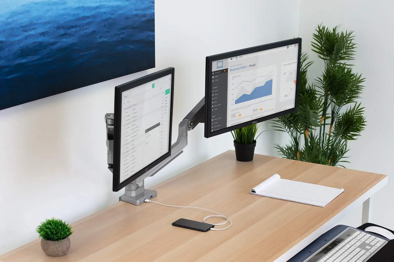 Mount-It! Dual Monitor Arm Mount Desk Stand | 2 x 3.0 USB Ports | Articulating Mechanical Spring Height Adjustable | Fits
