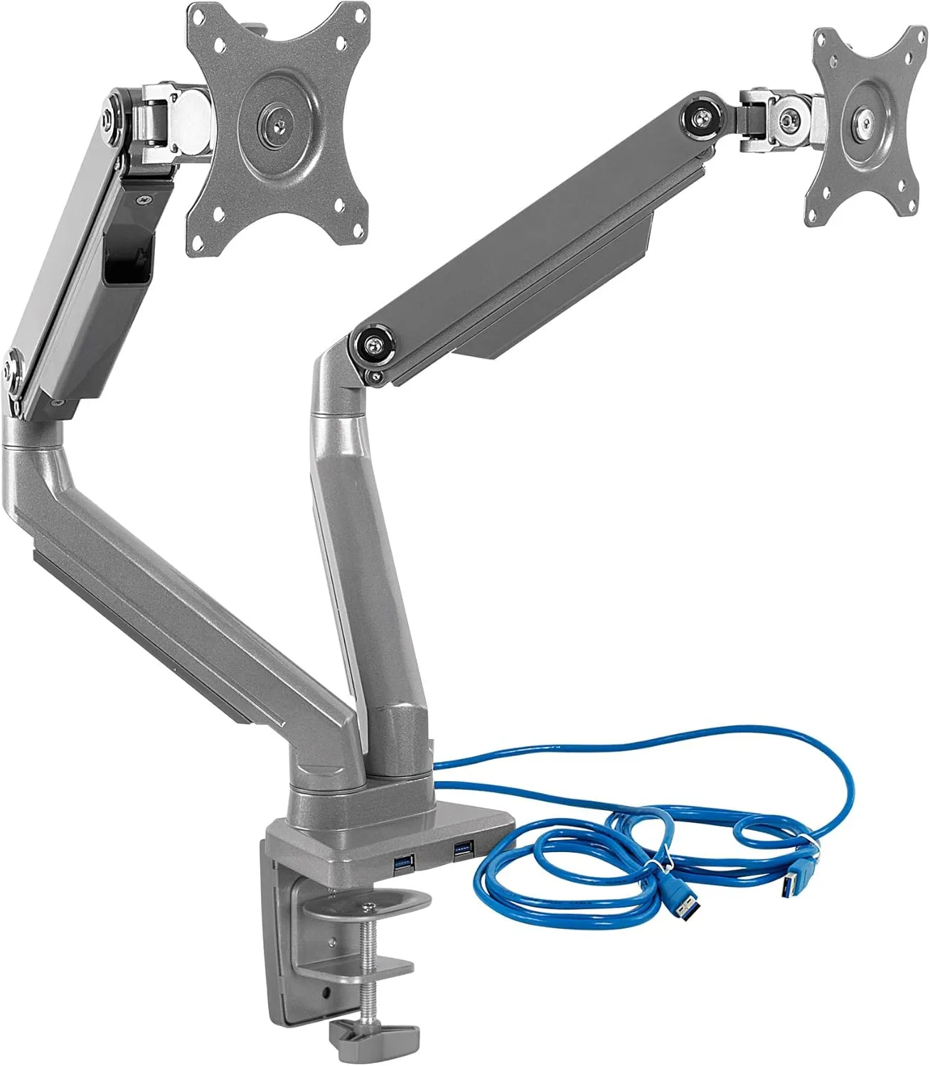 Mount-It! Dual Monitor Arm Mount Desk Stand | 2 x 3.0 USB Ports | Articulating Mechanical Spring Height Adjustable | Fits
