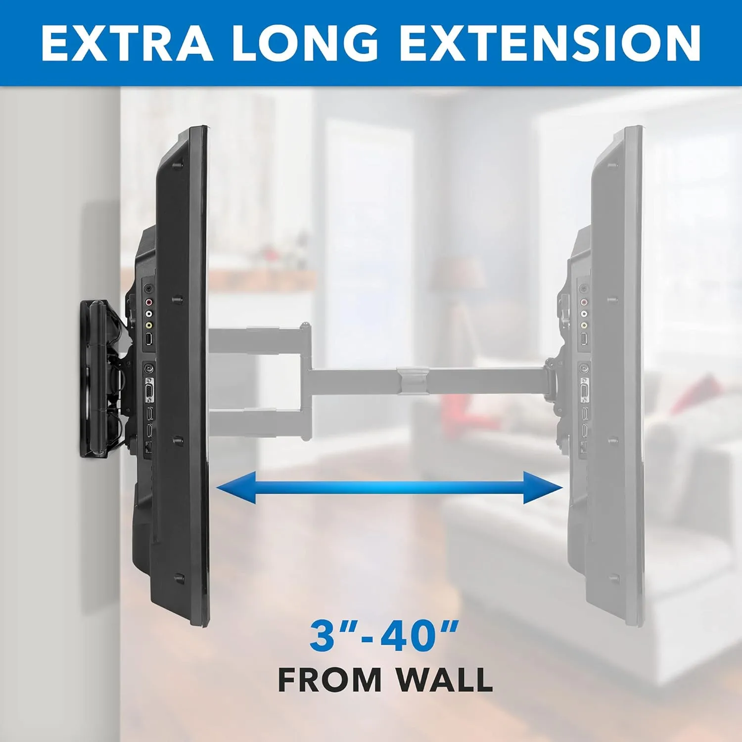 Mount-It! Long Arm TV Mount, Full Motion Wall Bracket with 40 inch Extension Articulating Arm, Fits Screen Sizes 42, 47, 50