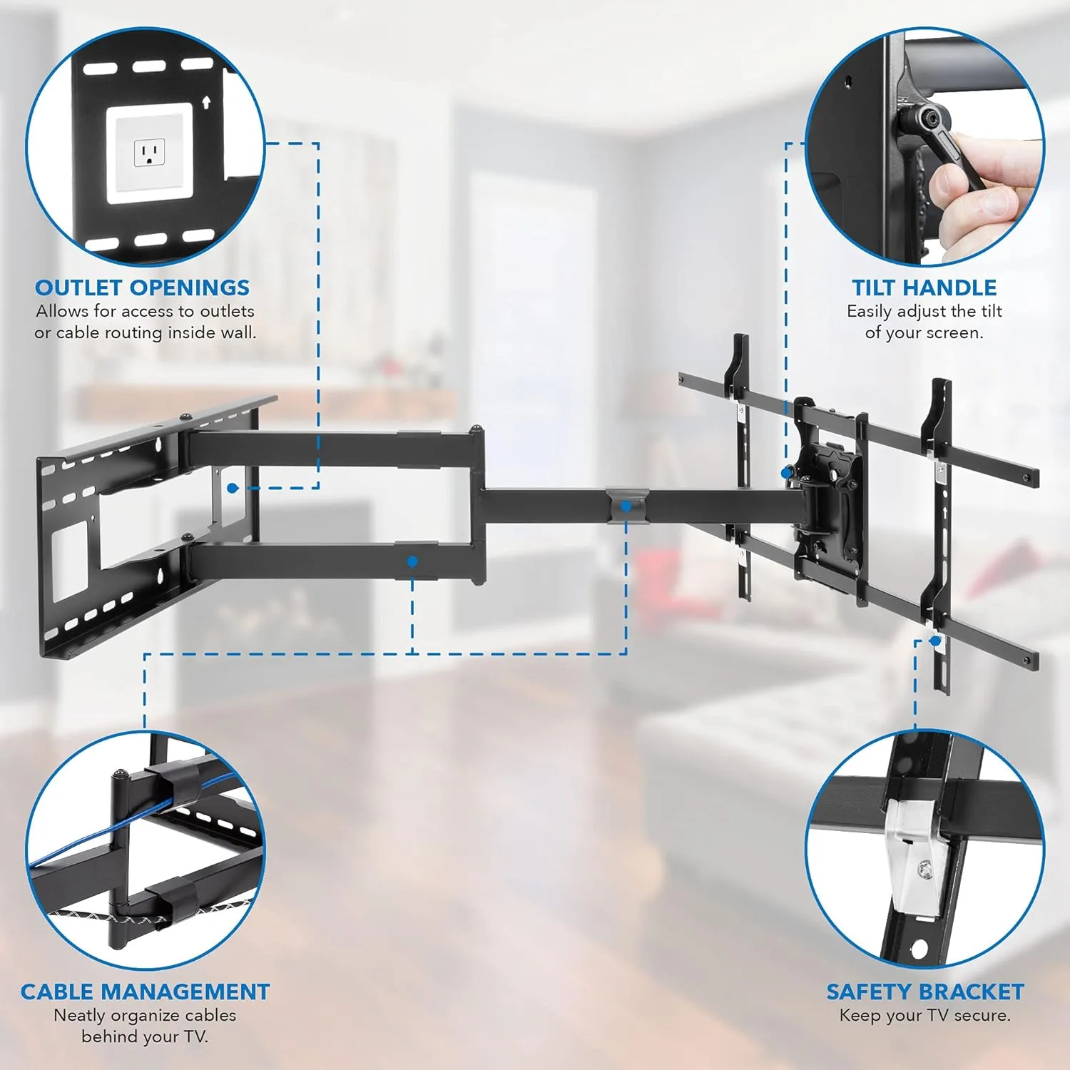 Mount-It! Long Arm TV Mount, Full Motion Wall Bracket with 40 inch Extension Articulating Arm, Fits Screen Sizes 42, 47, 50