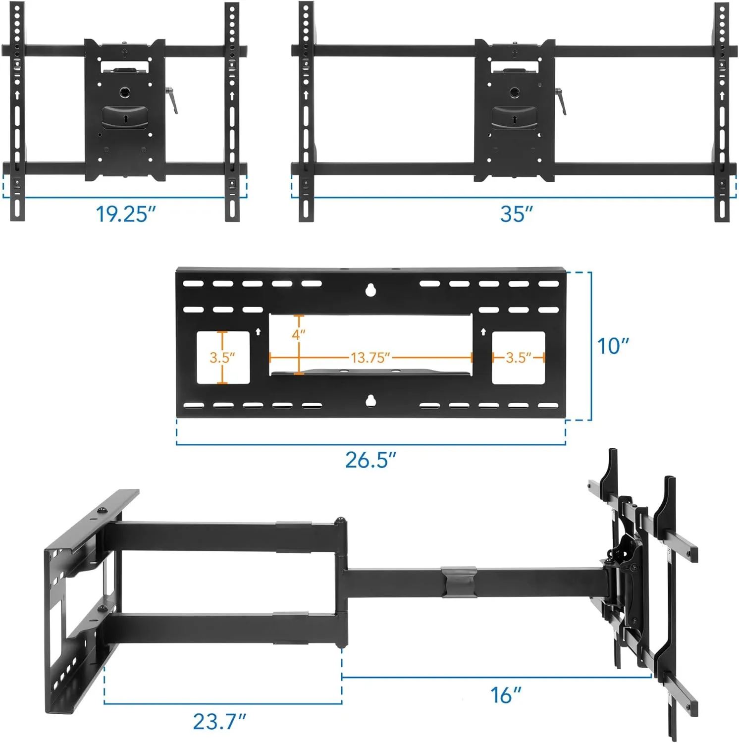 Mount-It! Long Arm TV Mount, Full Motion Wall Bracket with 40 inch Extension Articulating Arm, Fits Screen Sizes 42, 47, 50