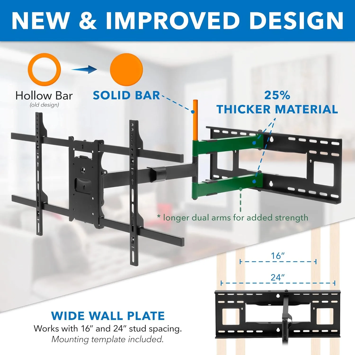 Mount-It! Long Arm TV Mount, Full Motion Wall Bracket with 40 inch Extension Articulating Arm, Fits Screen Sizes 42, 47, 50
