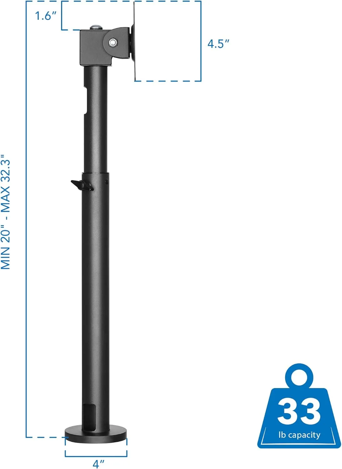 Mount-It! Point-of-Sale Register Stand for Checkout Stations and Screens with VESA Patterns | Height Adjustable Pole