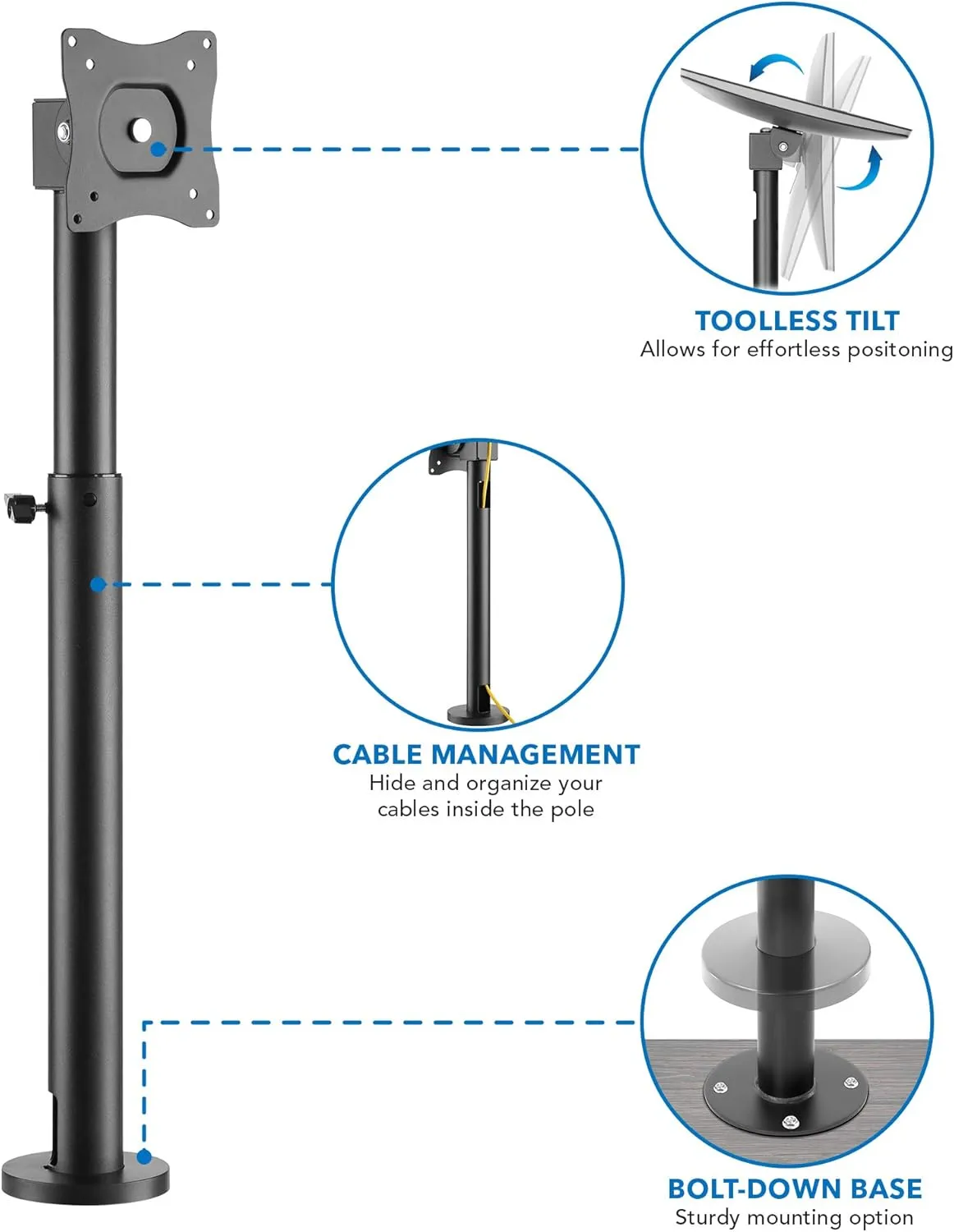 Mount-It! Point-of-Sale Register Stand for Checkout Stations and Screens with VESA Patterns | Height Adjustable Pole