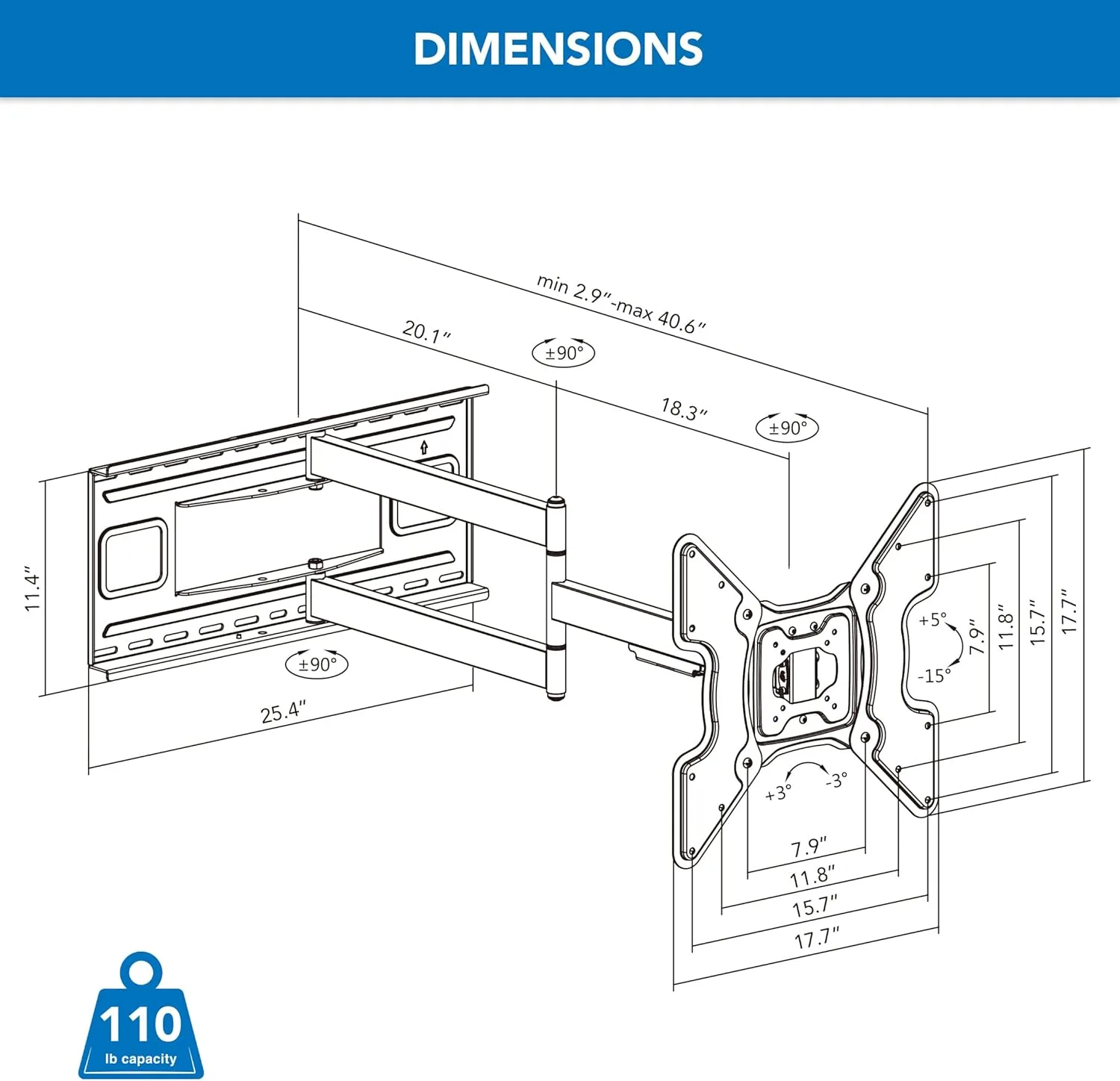 Mount-It! Long Arm TV Wall Mount, 40" Extra Long Reach Extension, Full Motion Extended Corner TV Mount