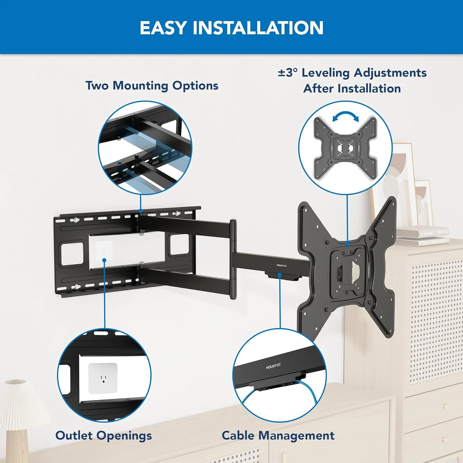 Mount-It! Long Arm TV Wall Mount, 40" Extra Long Reach Extension, Full Motion Extended Corner TV Mount