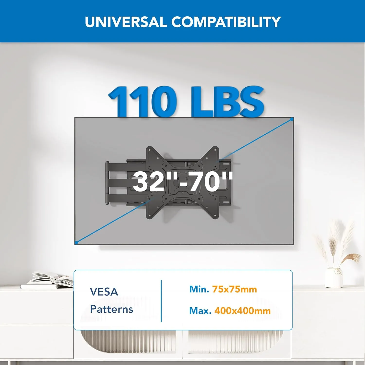 Mount-It! Long Arm TV Wall Mount, 40" Extra Long Reach Extension, Full Motion Extended Corner TV Mount