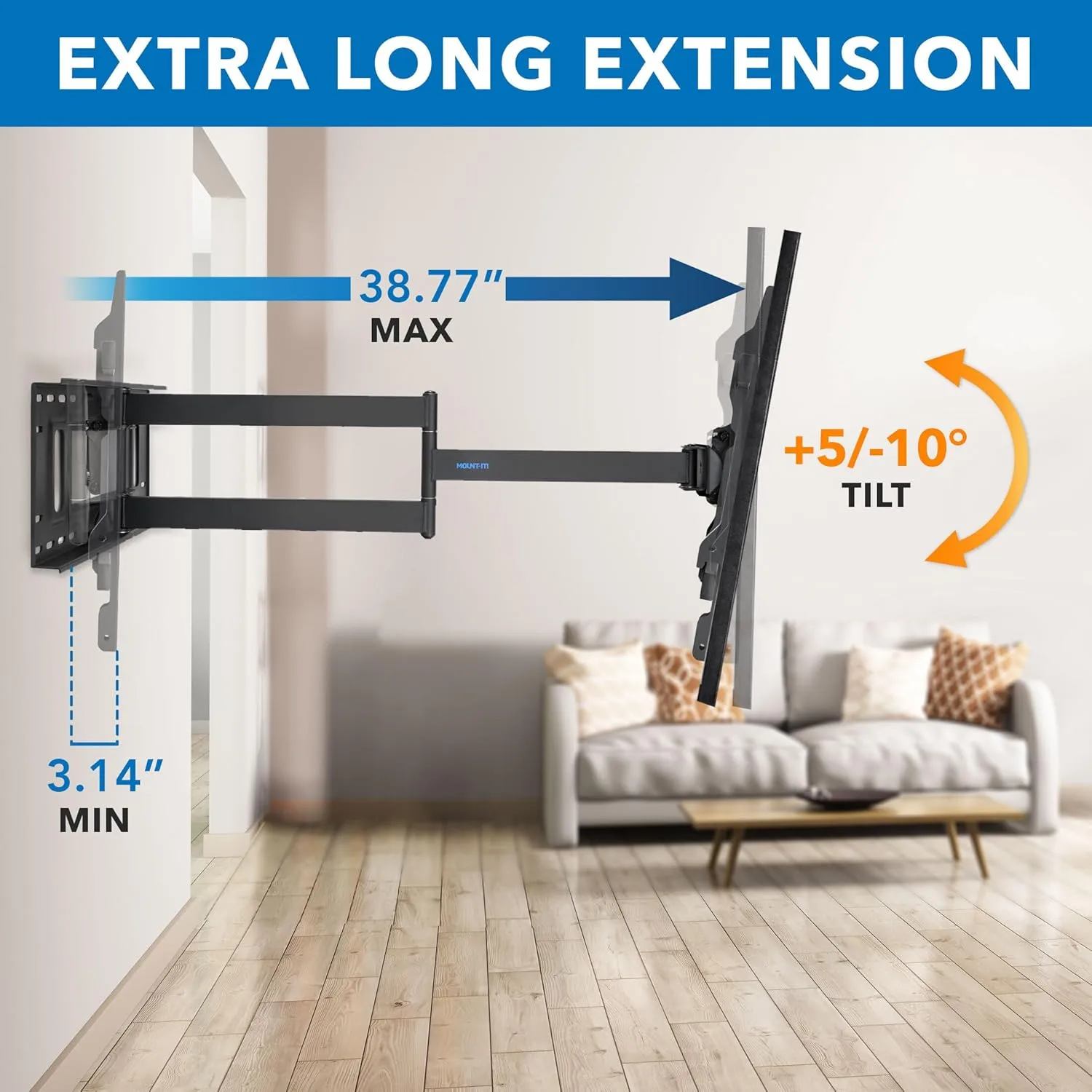 Mount-It! Long Arm TV Mount, Full Motion Long Extension Wall Bracket with 38.5 inch Extension,TV Wall Mount Fits Screens 40