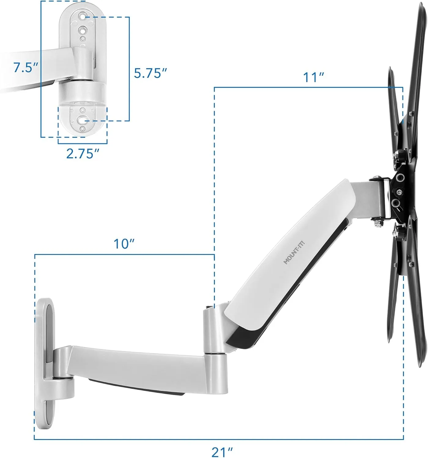 Mount-It! Height Adjustable TV Wall Mount Bracket with Counterbalance Gas Spring Arm
