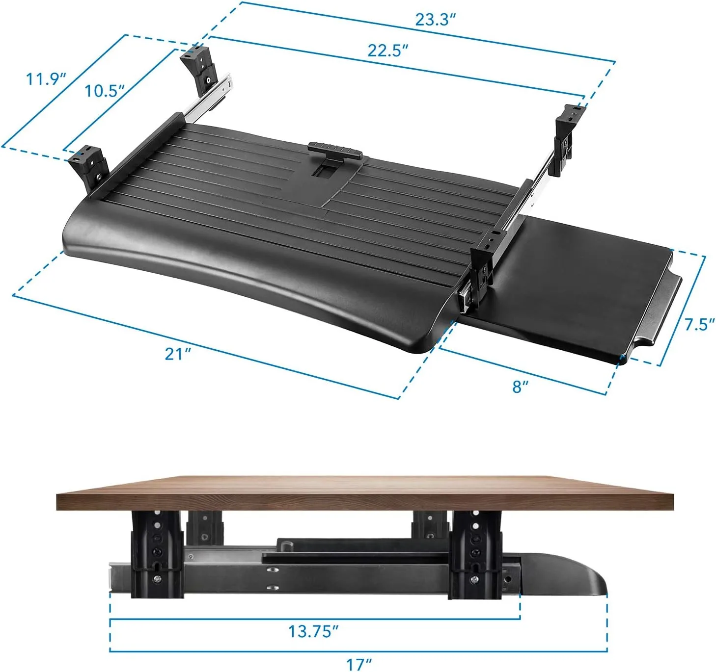 Mount-It! Keyboard Tray Under Desk with Adjustable Mouse Platform – Easy-Glide Sliding Drawer Under Desk Slide Out