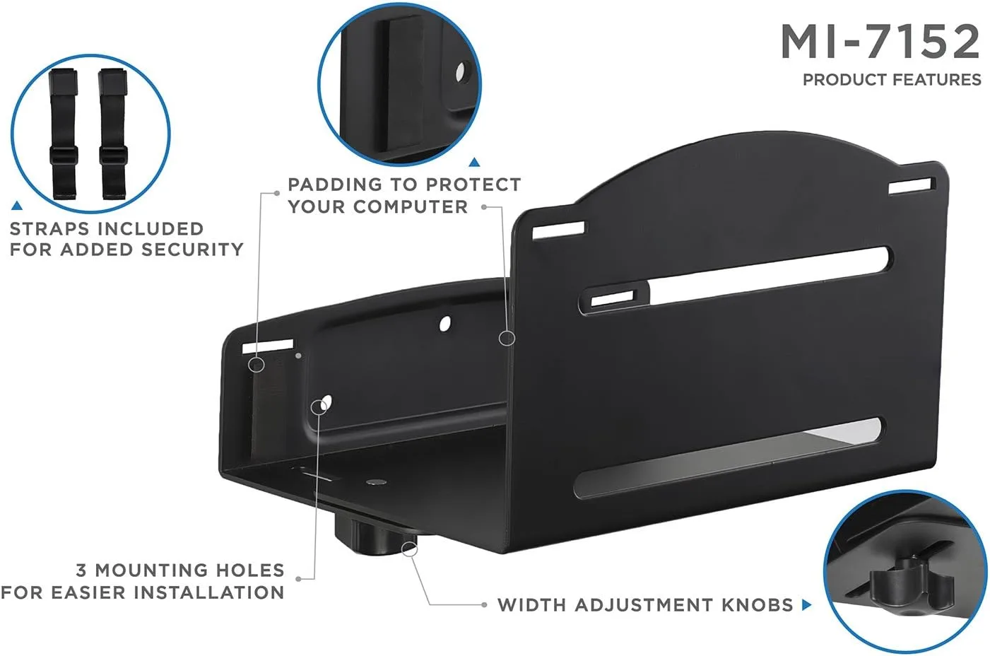 Mount-It! CPU Wall Mount Bracket, Desktop Computer Tower Holder with Safety Straps, Heavy Duty Size Adjustable CPU Holder