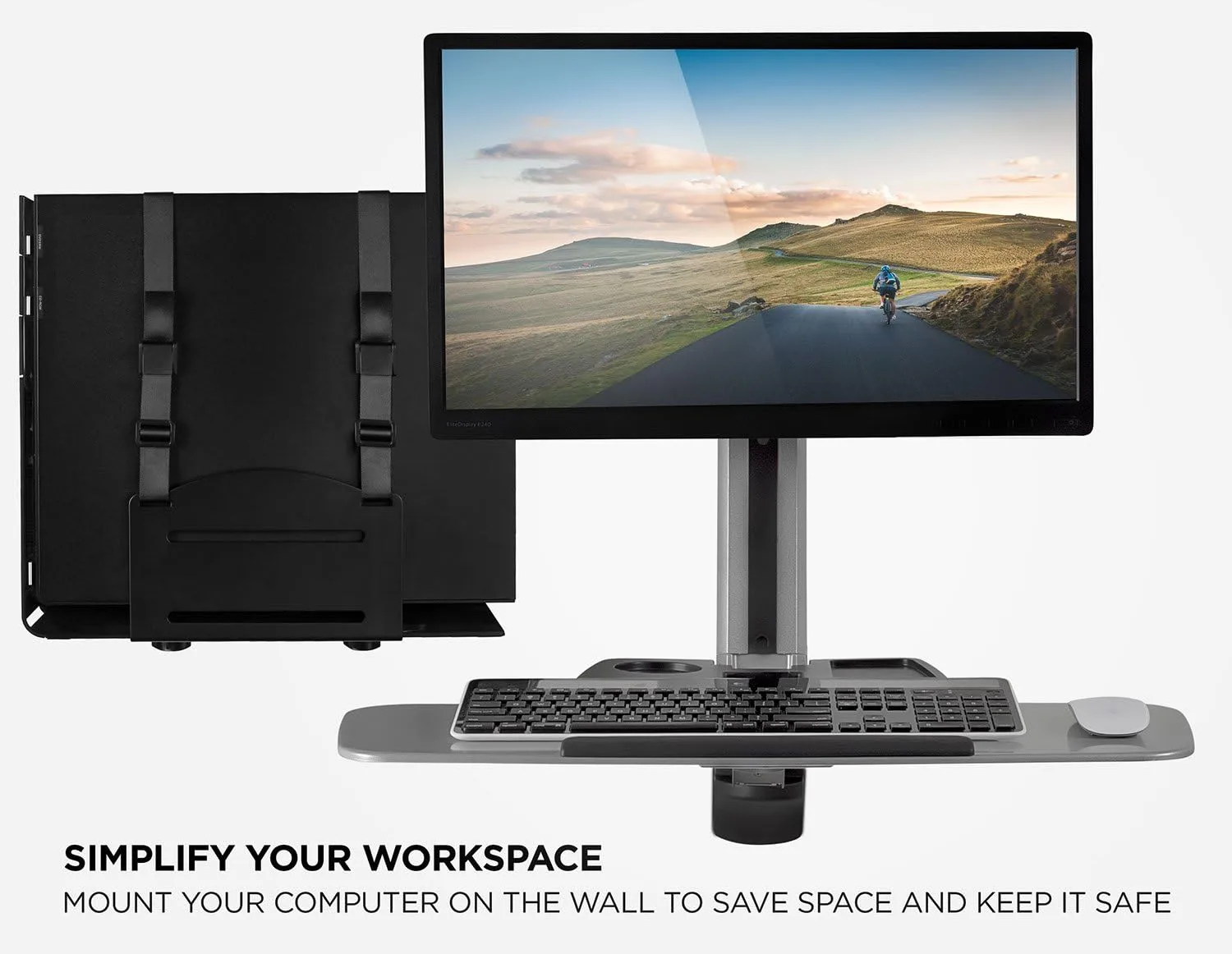 Mount-It! CPU Wall Mount Bracket, Desktop Computer Tower Holder with Safety Straps, Heavy Duty Size Adjustable CPU Holder