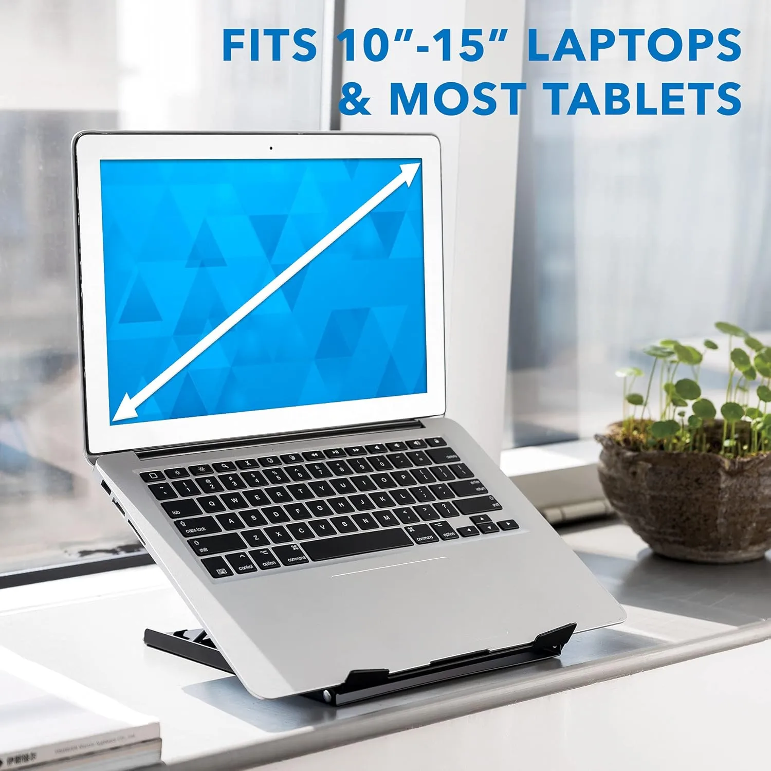 Laptop Stand for Desk Adjustable Height - Black Solid Steel Laptop Riser | 5 Adjustable Heights | Properly Positions Head