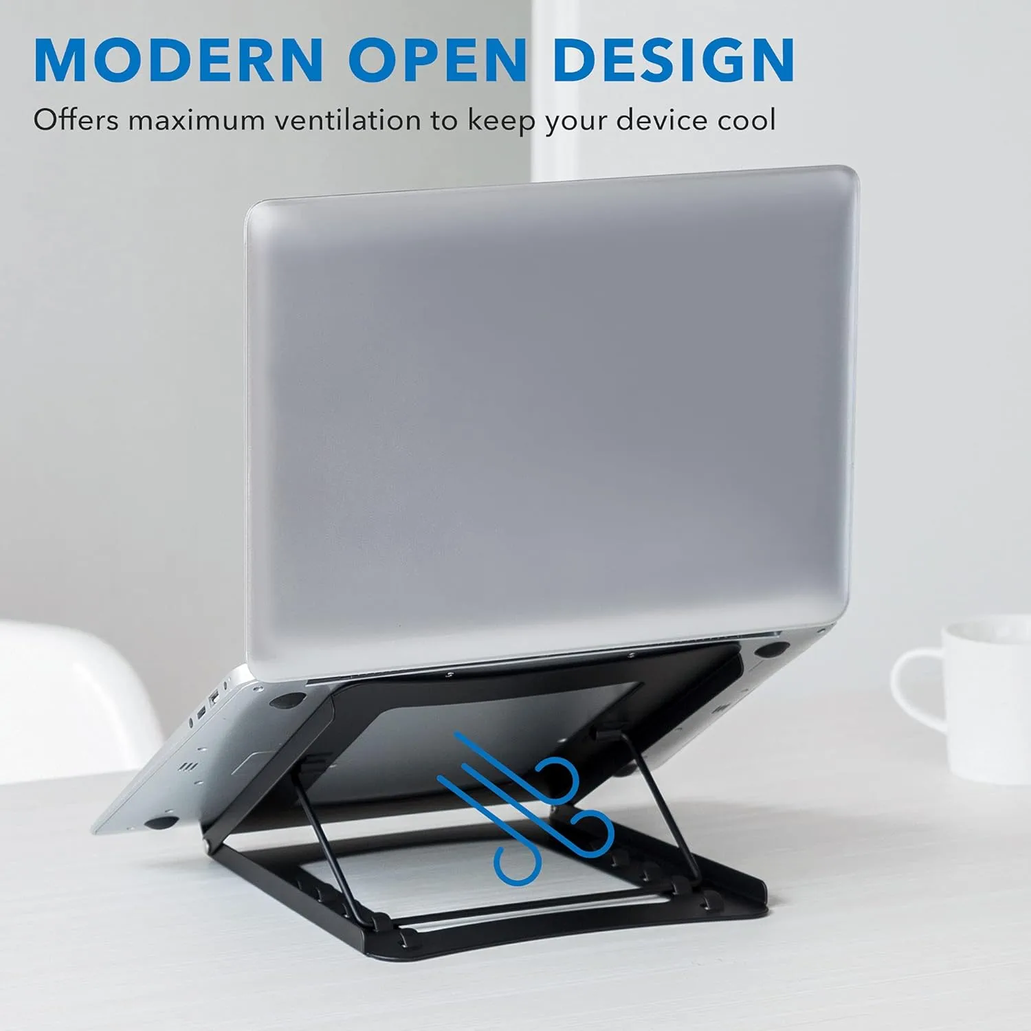 Laptop Stand for Desk Adjustable Height - Black Solid Steel Laptop Riser | 5 Adjustable Heights | Properly Positions Head