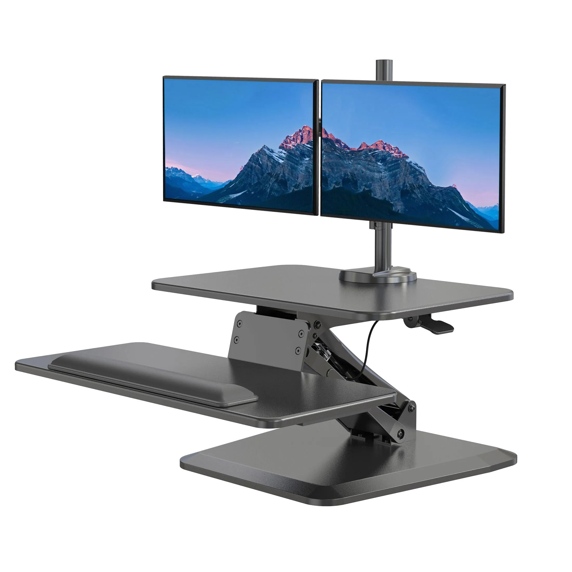 Mount-It! Standing Desk Converter, Stand Up Desk Riser with Dual Monitor Mount, Adjustable Workstation in Black