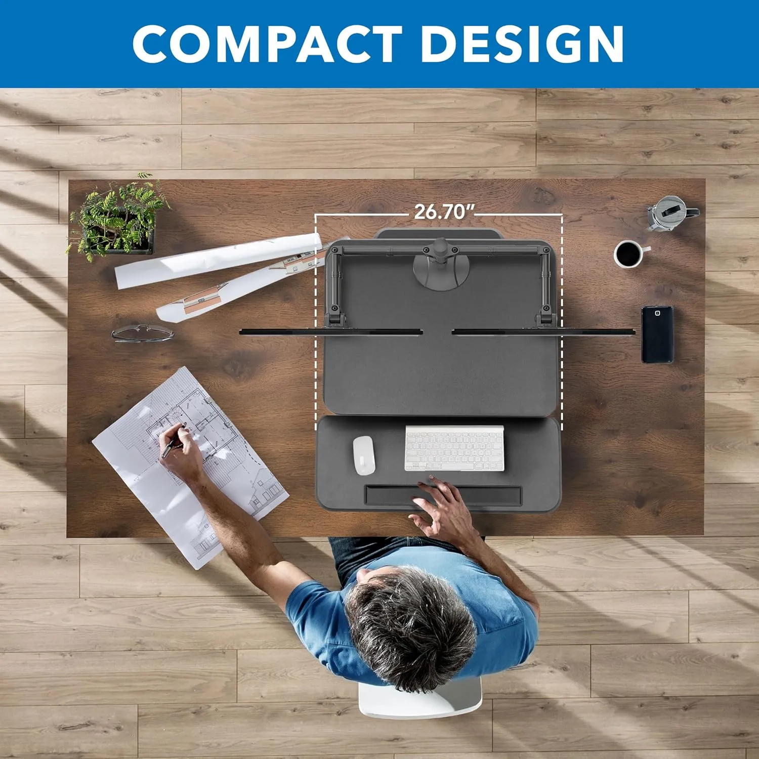 Mount-It! Standing Desk Converter, Stand Up Desk Riser with Dual Monitor Mount, Adjustable Workstation in Black