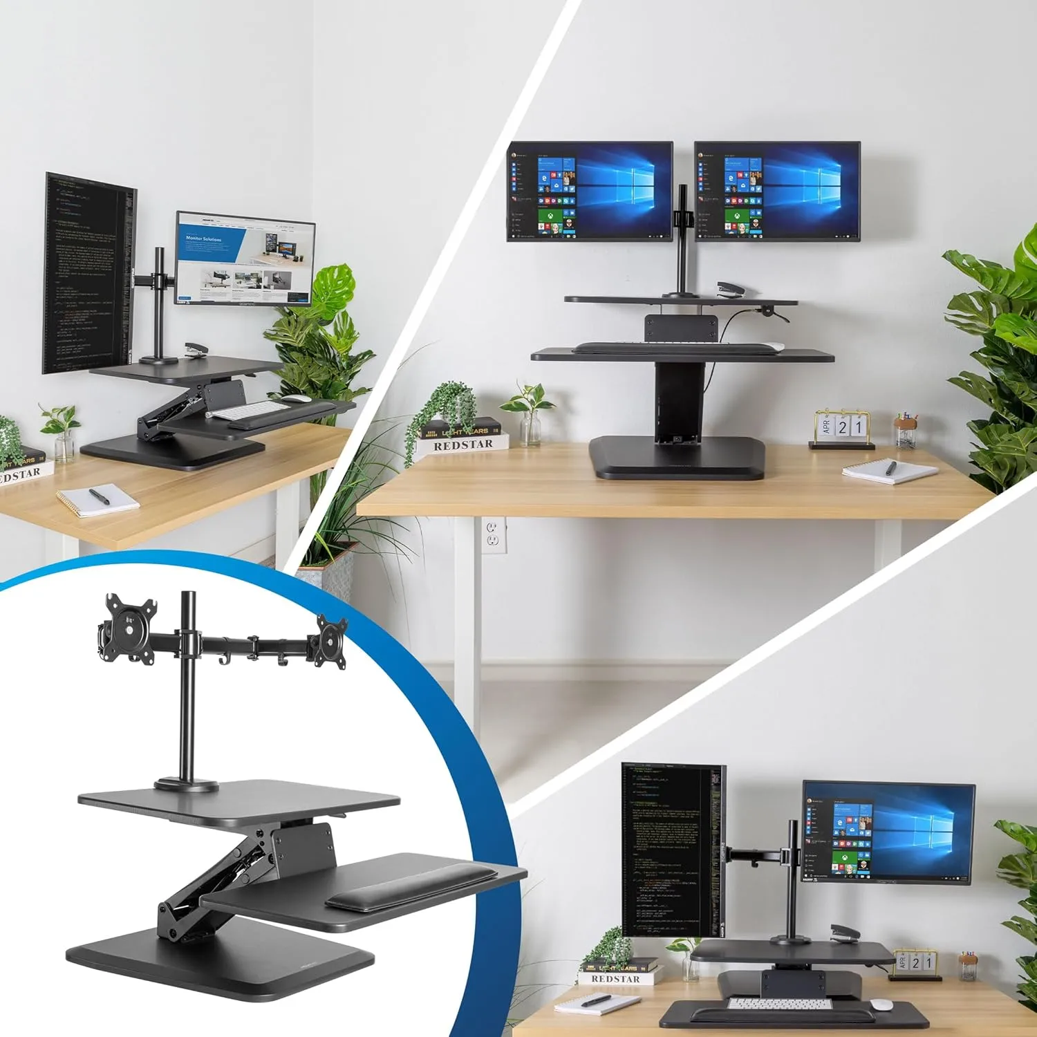 Mount-It! Standing Desk Converter, Stand Up Desk Riser with Dual Monitor Mount, Adjustable Workstation in Black