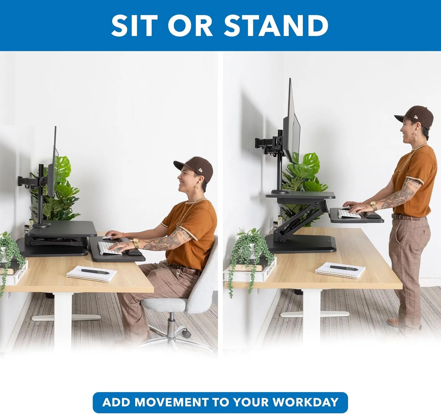 Mount-It! Standing Desk Converter, Stand Up Desk Riser with Dual Monitor Mount, Adjustable Workstation in Black