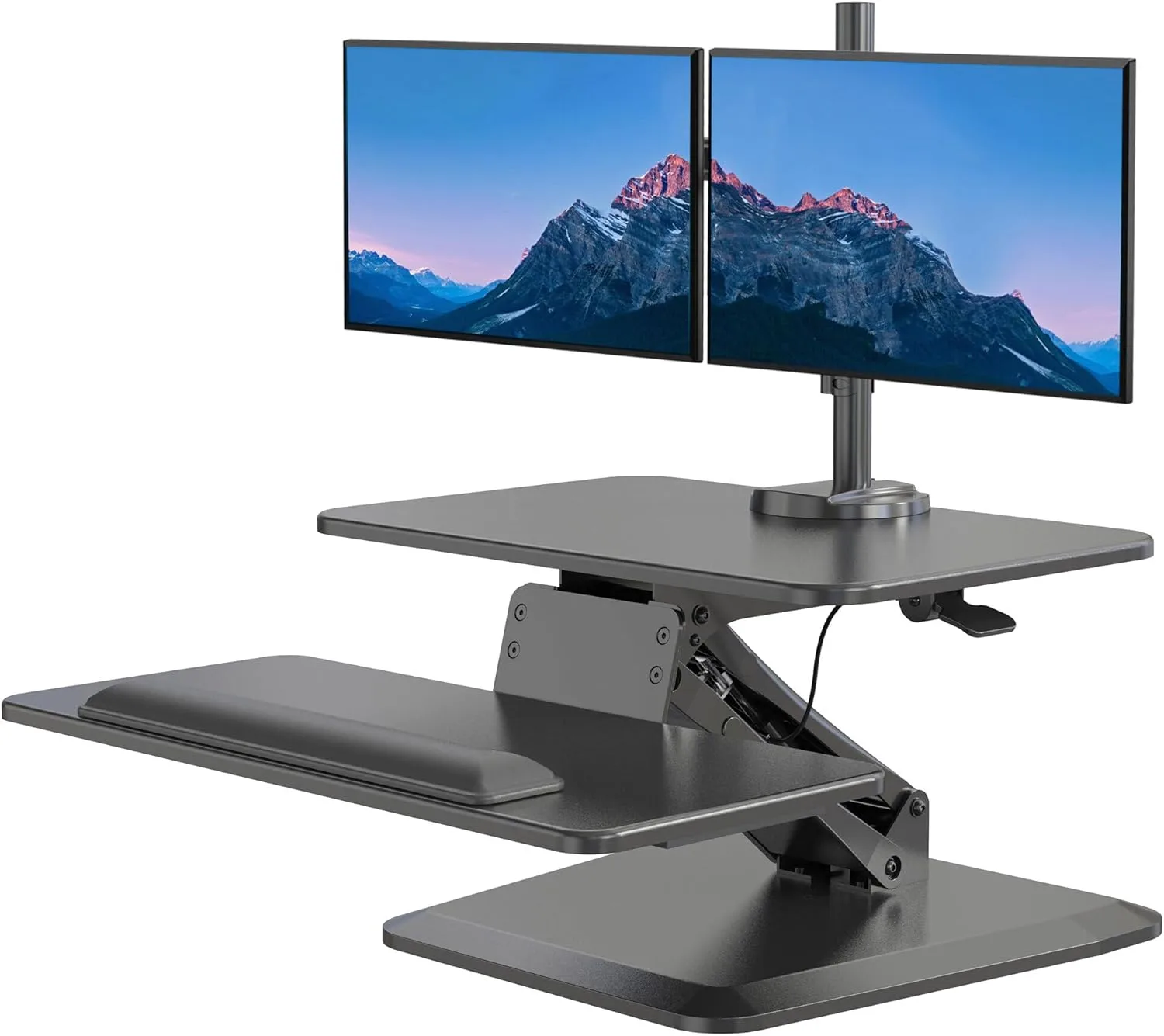 Mount-It! Standing Desk Converter, Stand Up Desk Riser with Dual Monitor Mount, Adjustable Workstation in Black