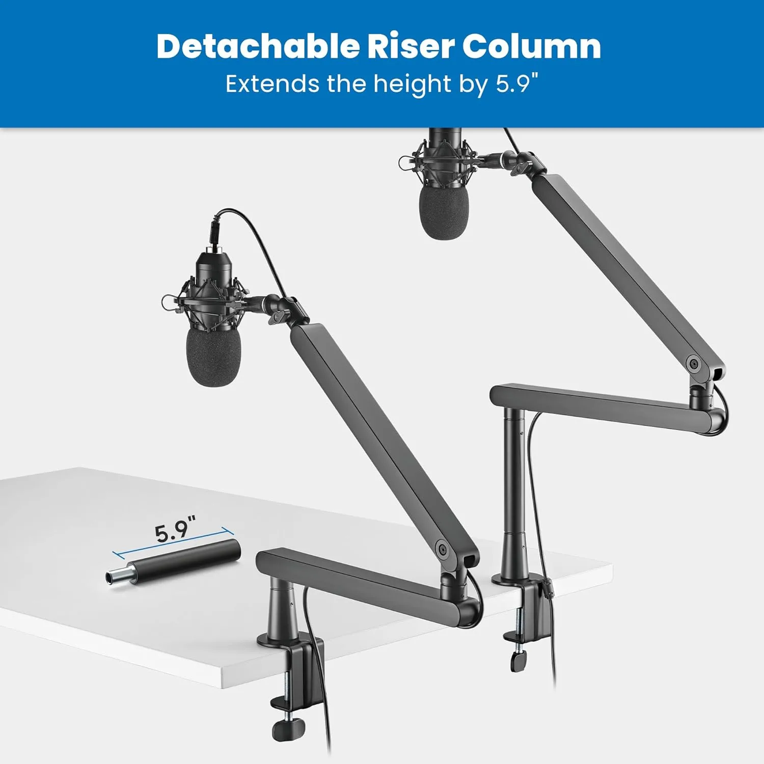 Mount-It! Mic Arm, Microphone Boom Arm, Adjustable Full Motion Mic Desk Mount, for Streaming, Gaming - to 27.8", Black