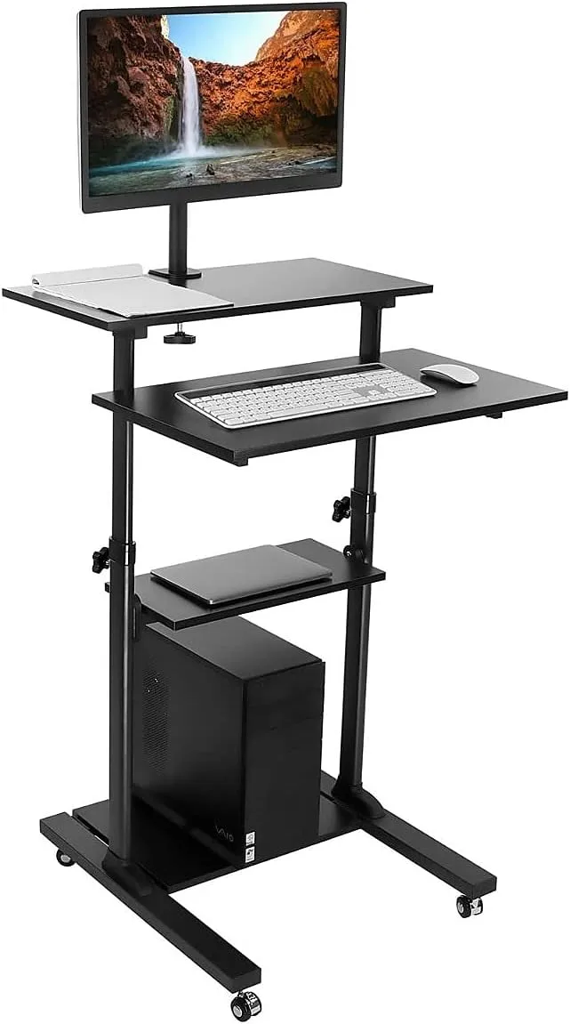 Mount-It! Mobile Computer Cart with Monitor Mount for Screen up to 32", Portable Desk on Wheels
