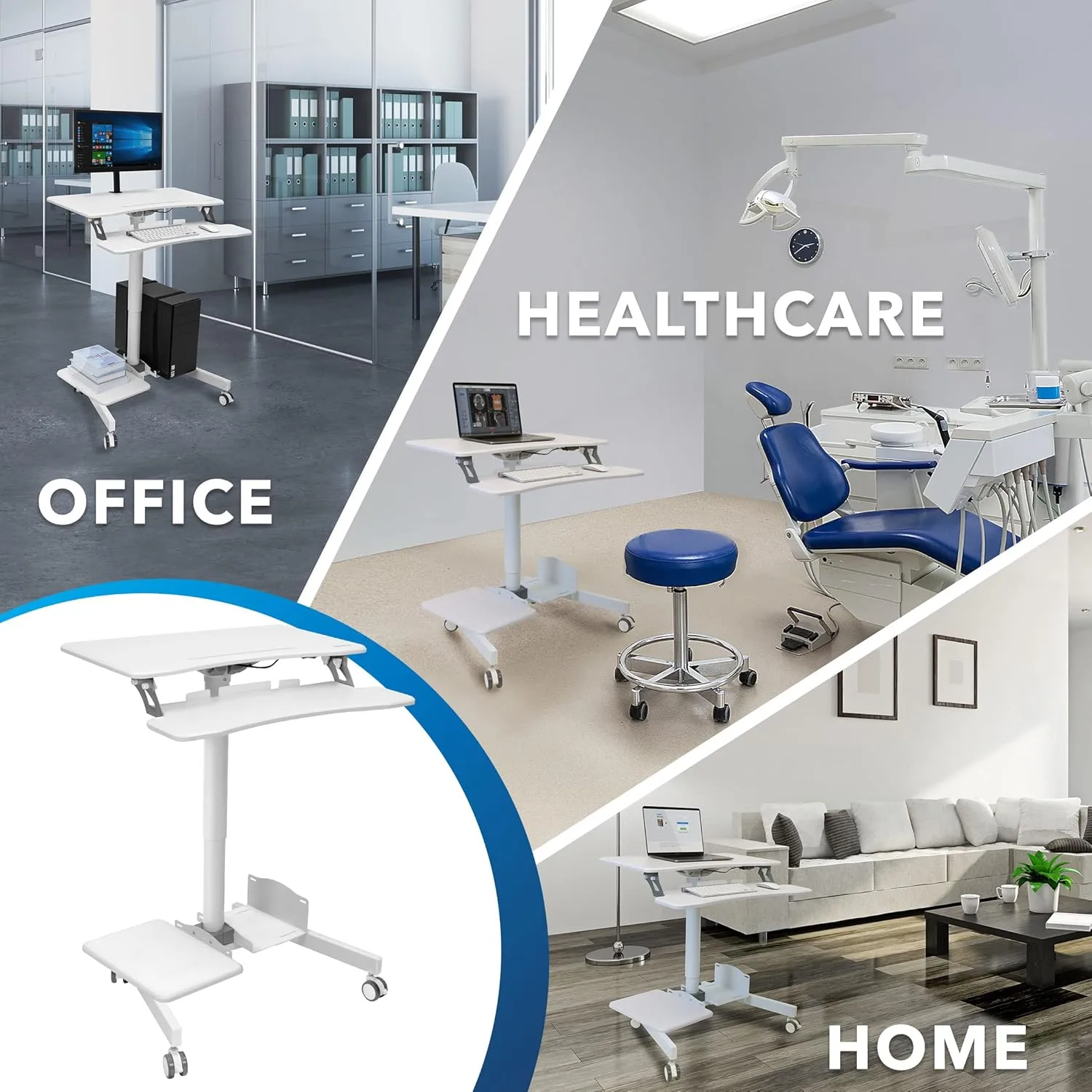 Mount-It! Mobile Workstation for Medical, Classroom, or Office Use, Height Adjustable Rolling Desk with Keyboard Tray