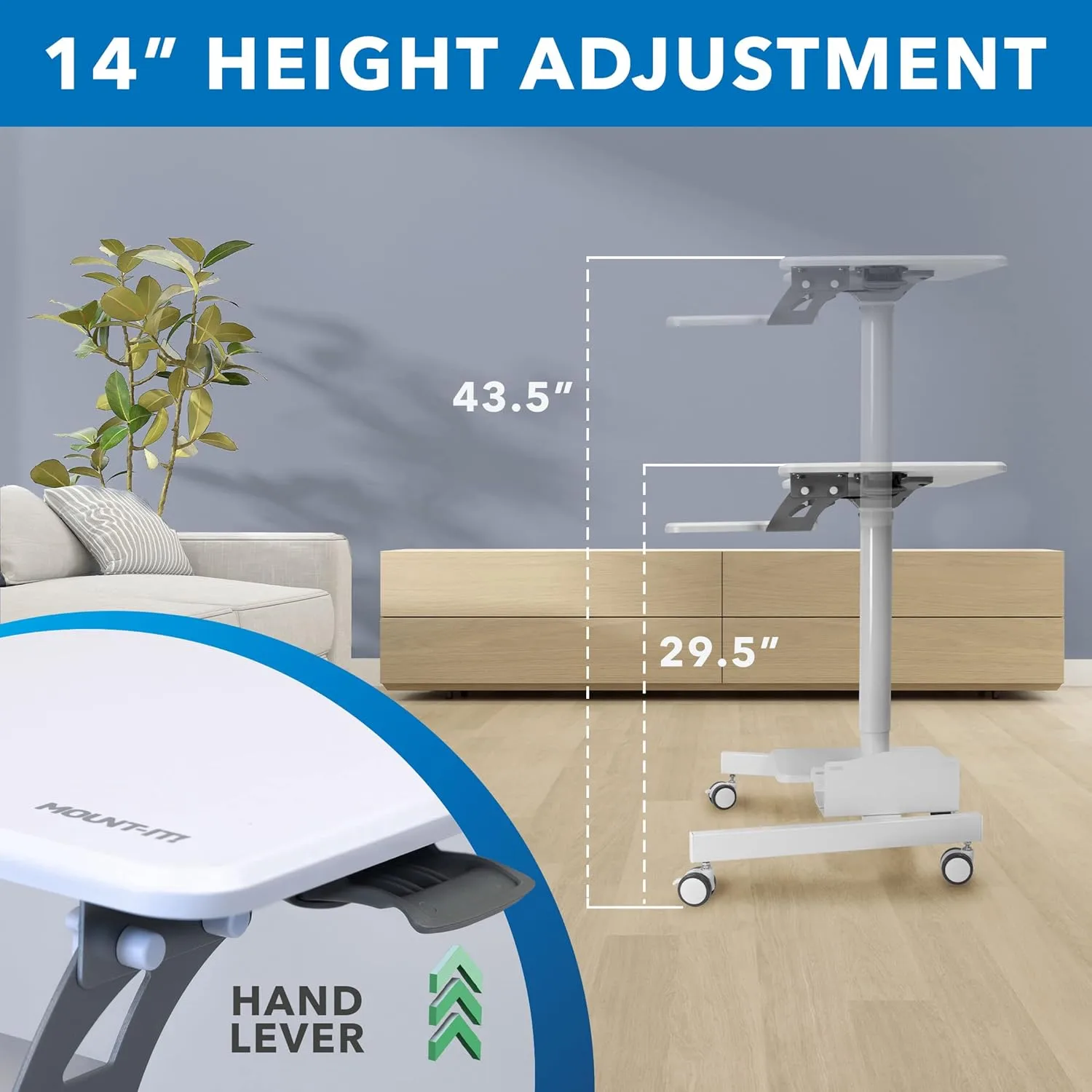 Mount-It! Mobile Workstation for Medical, Classroom, or Office Use, Height Adjustable Rolling Desk with Keyboard Tray