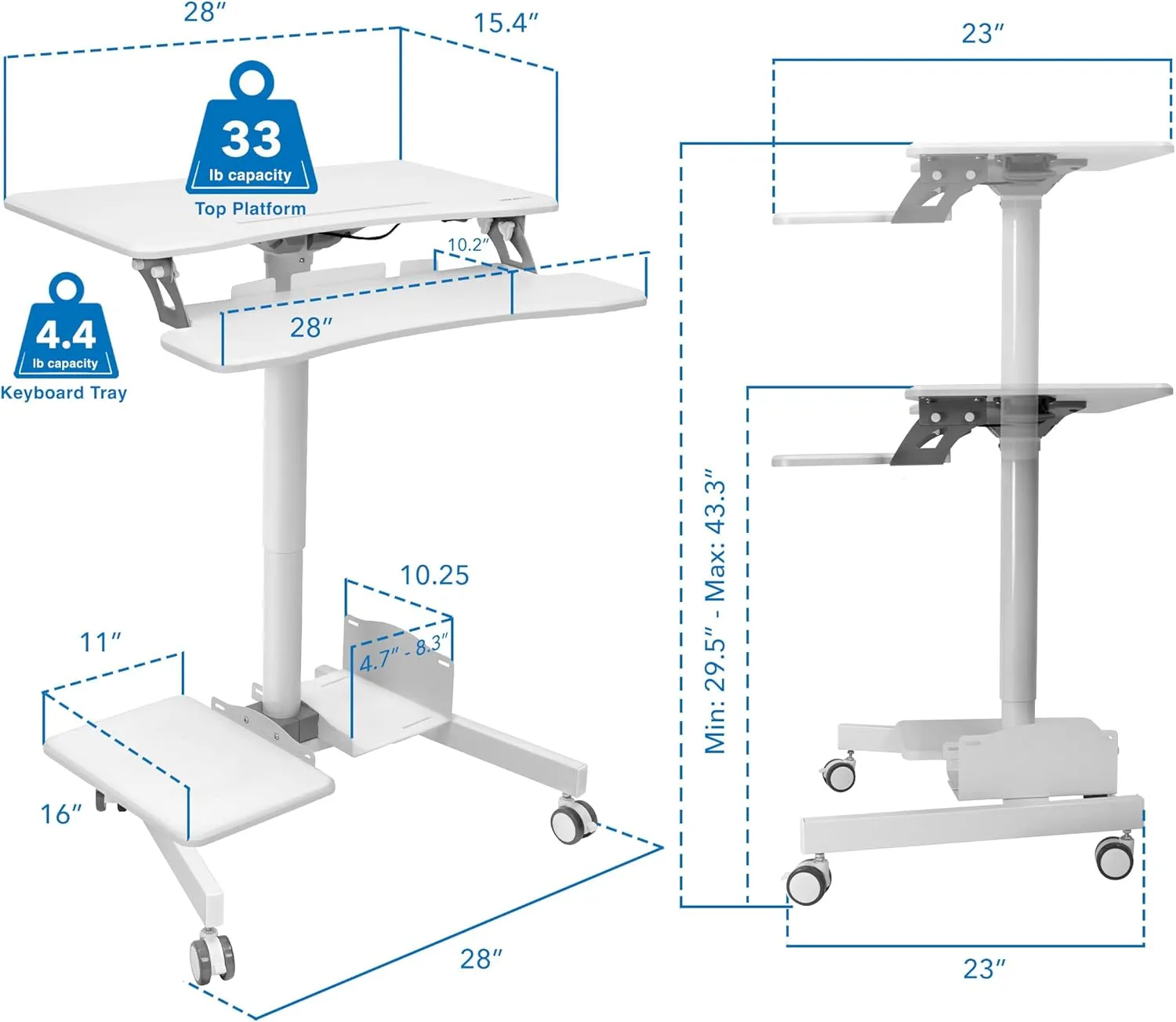 Mount-It! Mobile Workstation for Medical, Classroom, or Office Use, Height Adjustable Rolling Desk with Keyboard Tray