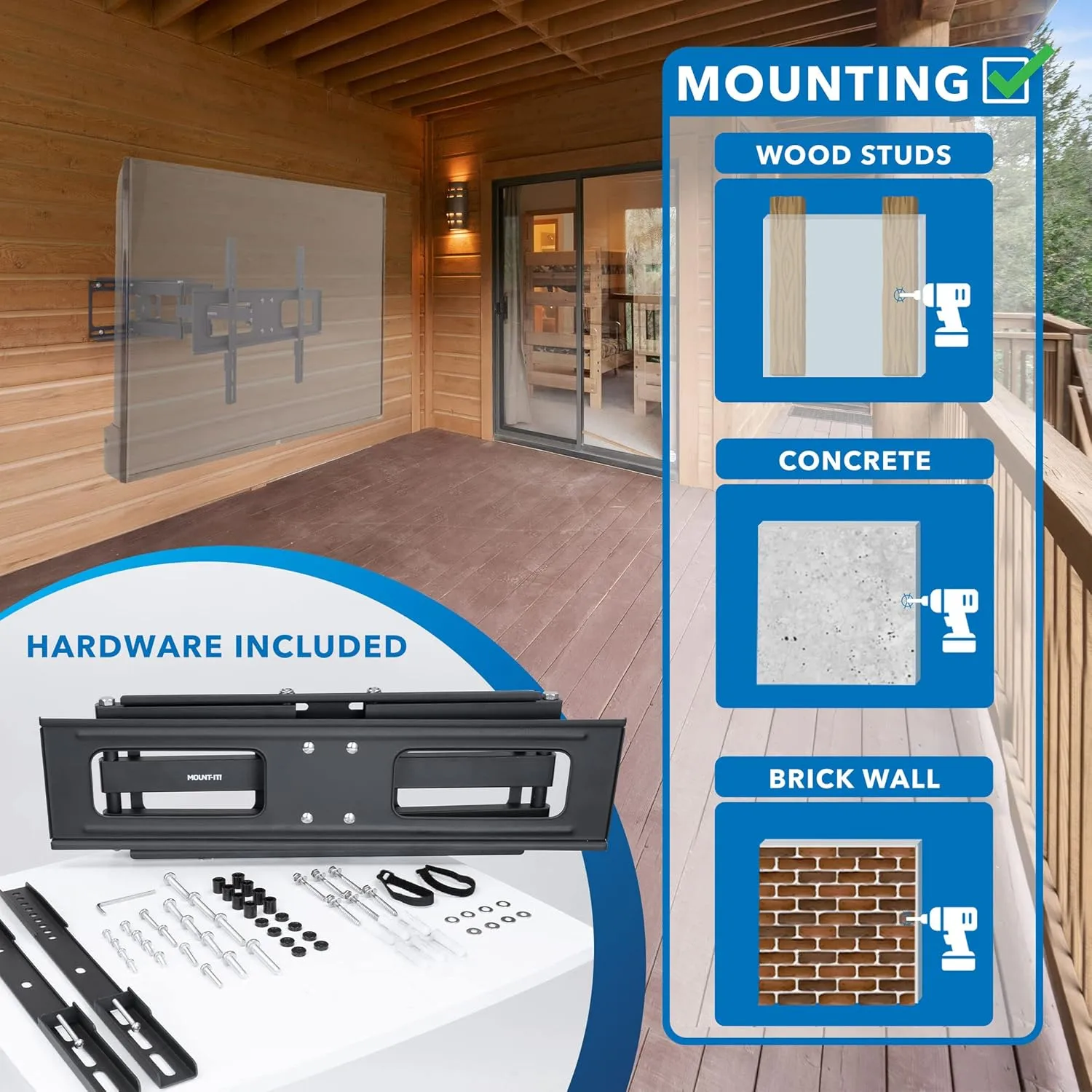Mount-It! Outdoor TV Mount Weatherproof, Anti-Rust Anti-Corrosion Outside TV Bracket for Patio, Gazebo and Exterior
