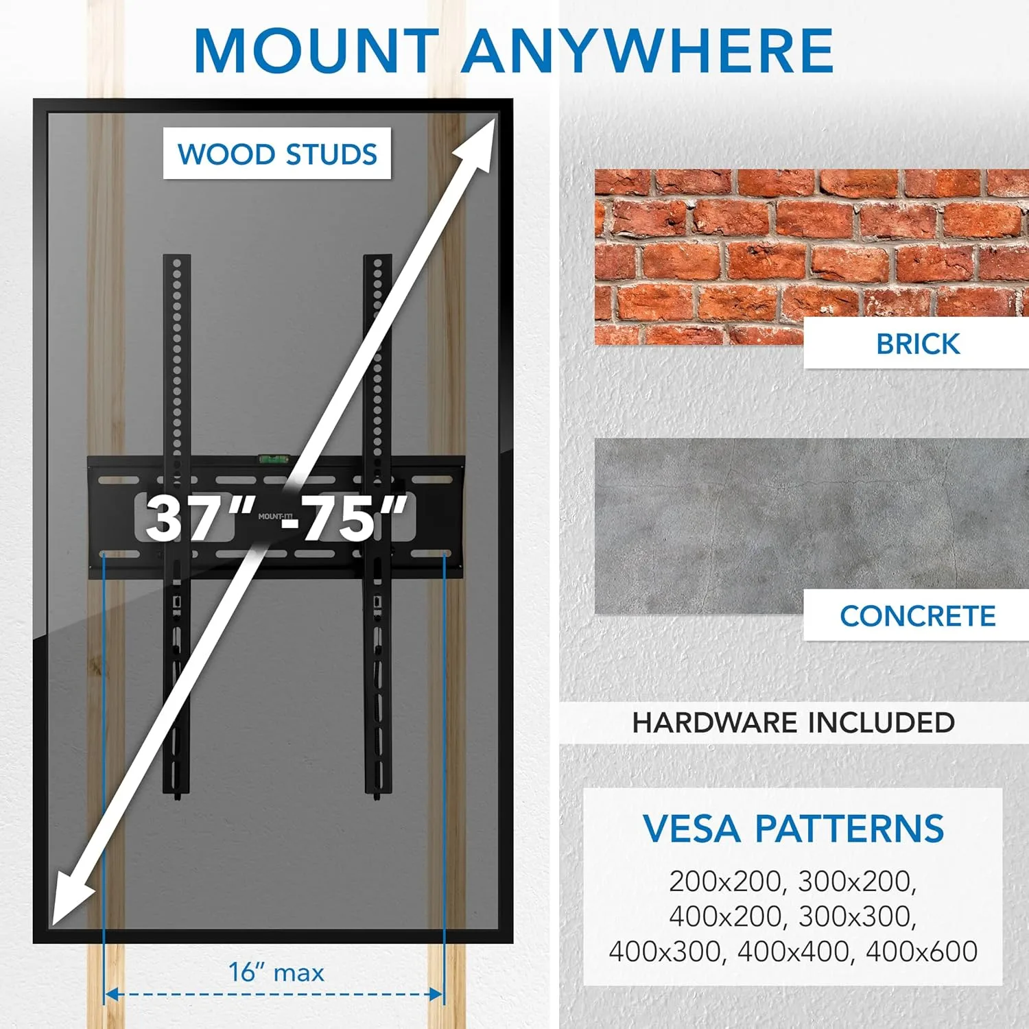 Mount-It! Portrait TV Wall Mount, Low Profile TV Mount for Vertical Mounting of Displays from 37" to 75"