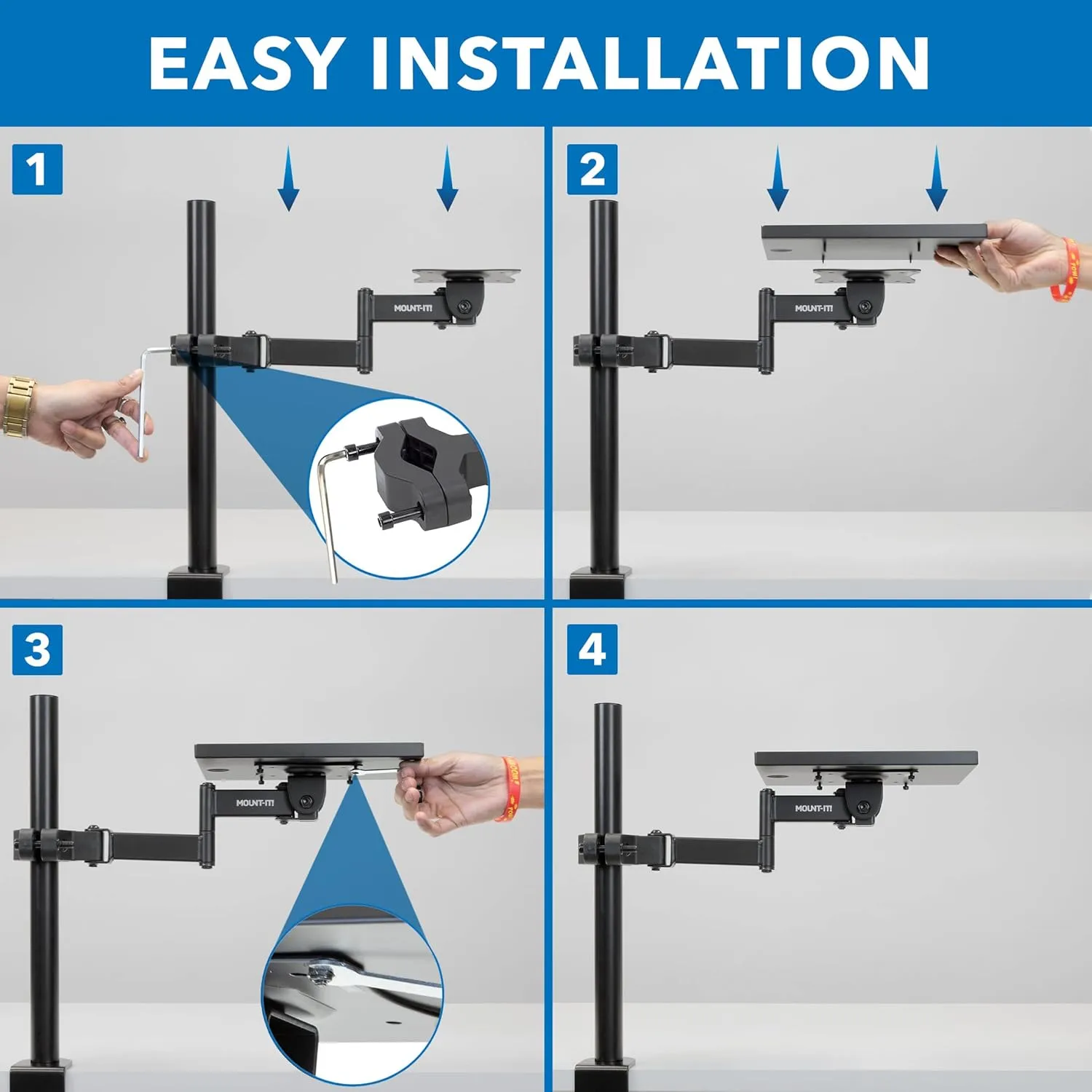 Mount-It! Printer Pole Mount for Thermal Label Printers, Full Motion Arm with Rotating Tray, Holds up to 11 lbs, Swivel