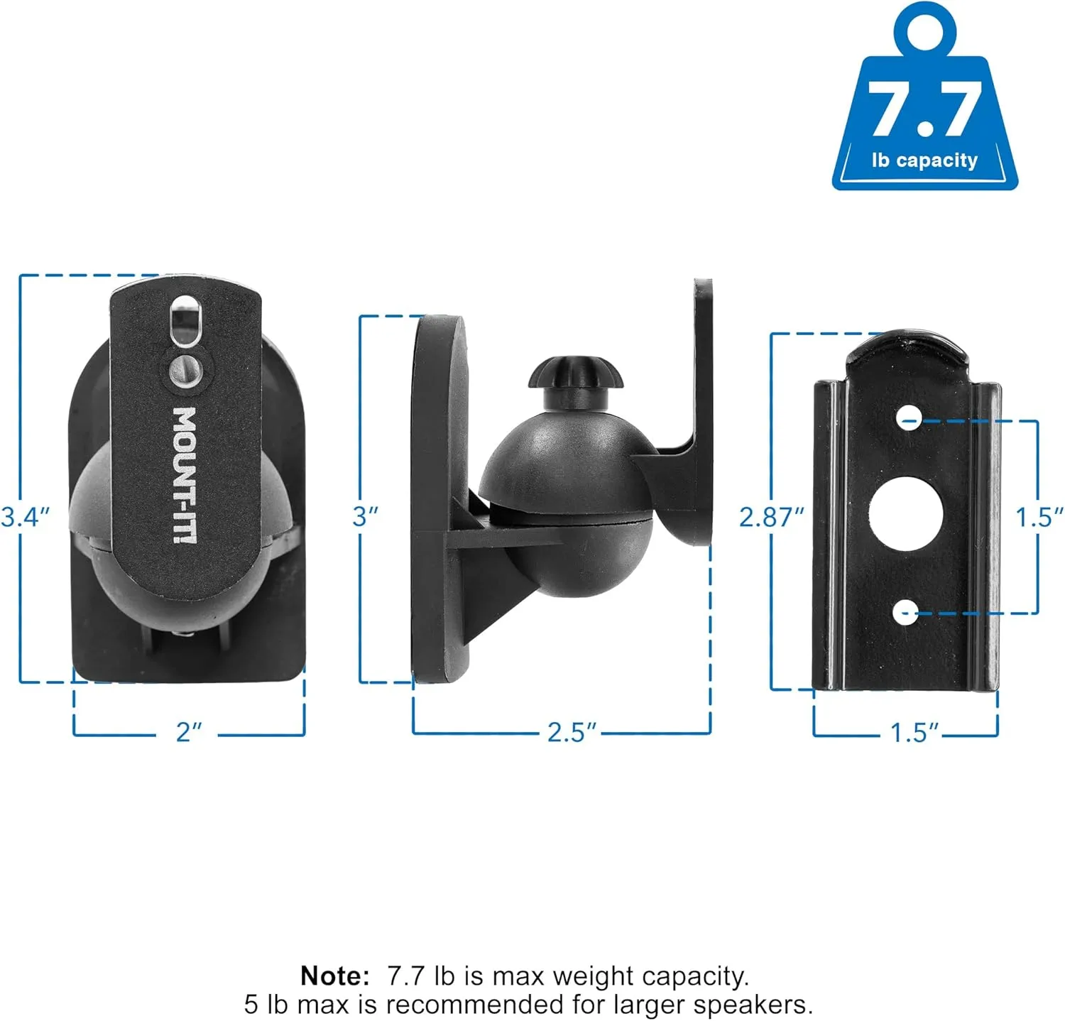 Mount-It! Speaker Wall Mount Full Motion Brackets for Surround Sound Satellite Ceiling and Bookshelf Speakers, 2 Mounts