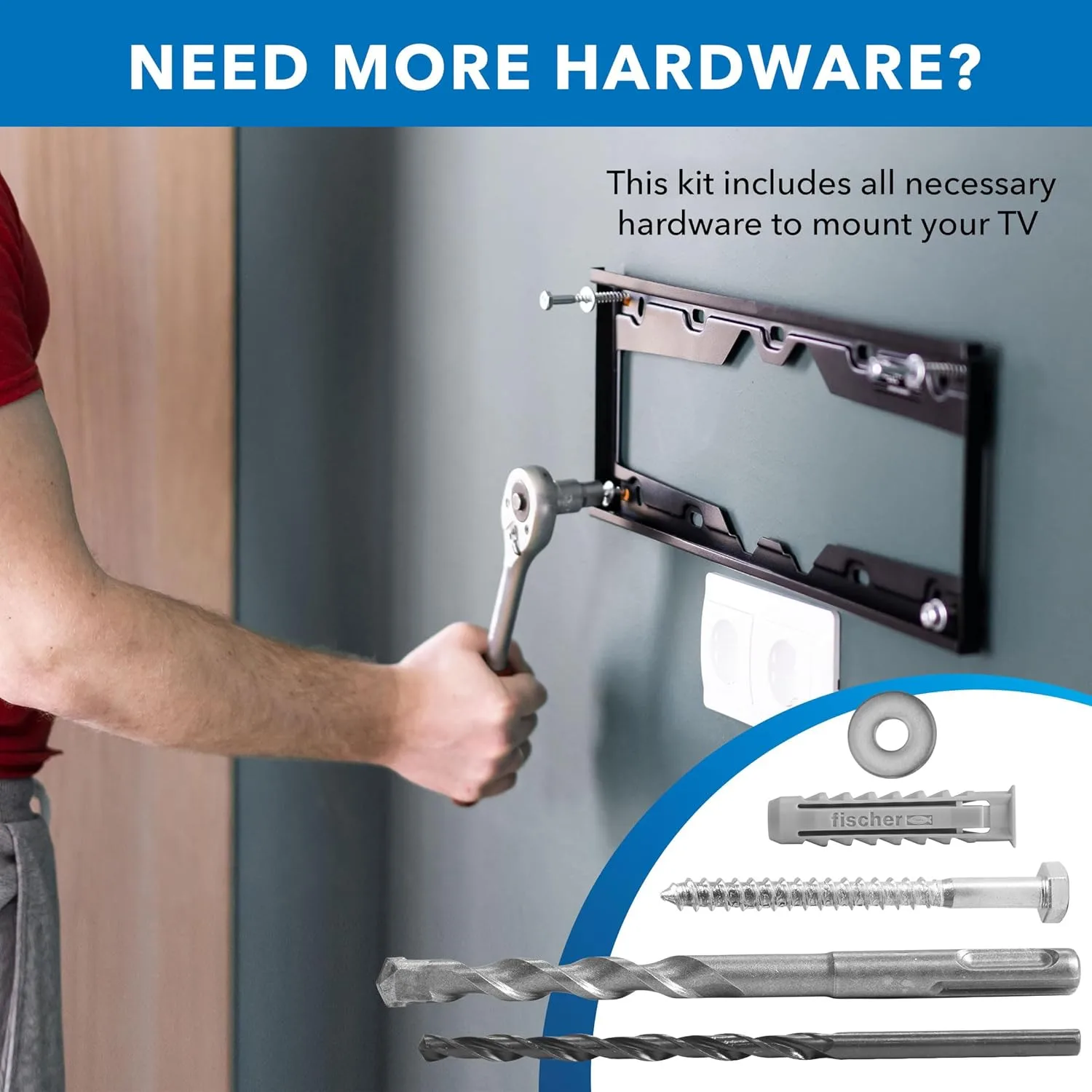 Mount-It! Universal TV Mounting Hardware Kit, Lag Screw and Drill Bit Set Includes Screws, Washers, Fischer Anchors