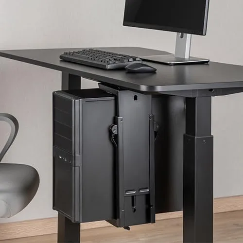 Mount-It! CPU Under Desk Mount Bracket Rack, Adjustable Computer Tower Desk Mount with Sliding Track, 33 lbs Capacity, Black