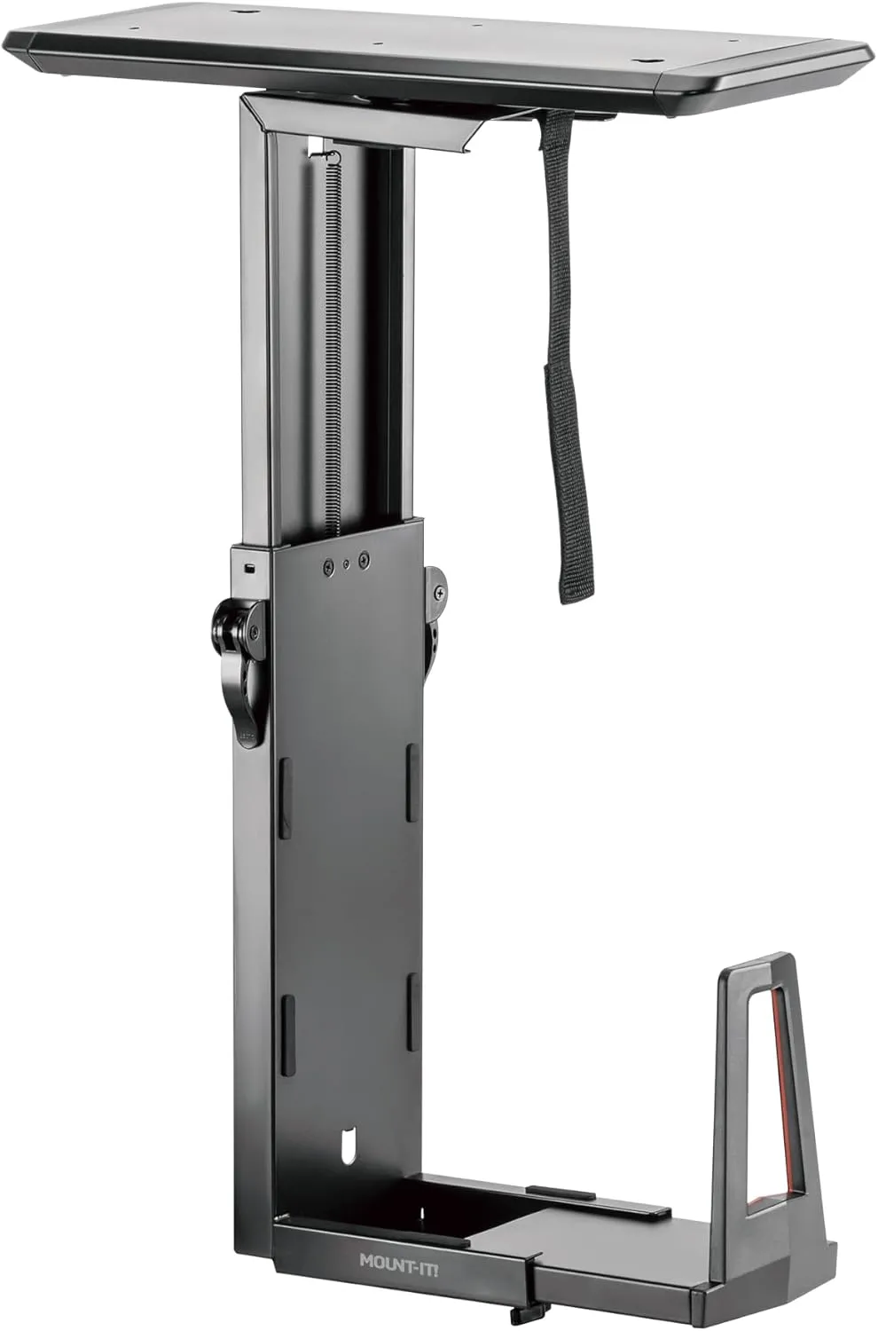 Mount-It! CPU Under Desk Mount Bracket Rack, Adjustable Computer Tower Desk Mount with Sliding Track, 33 lbs Capacity, Black