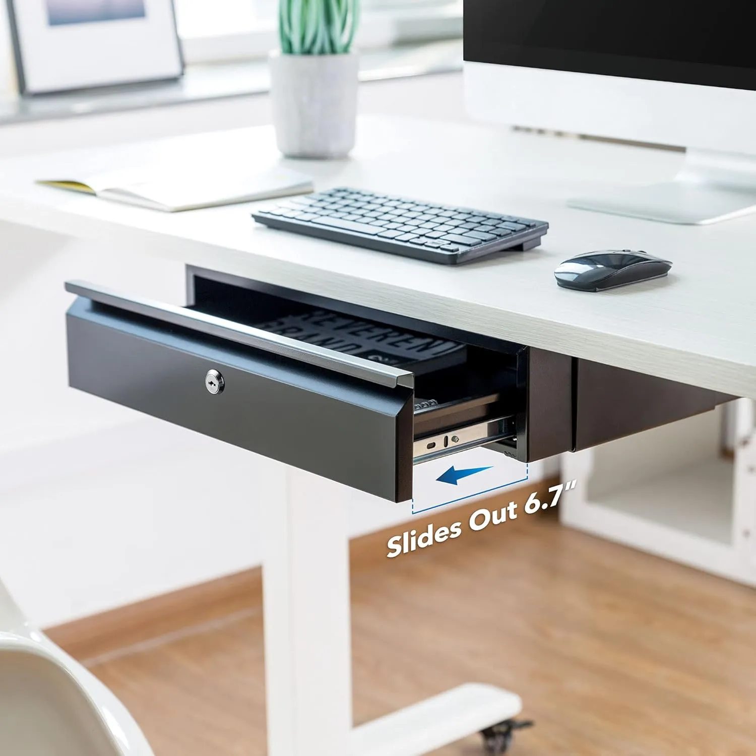 Mount-It! Under Desk Pull-Out Drawer with Lock and 2 Keys Included | Office Storage Organizer | Mounts to Desktops Tables