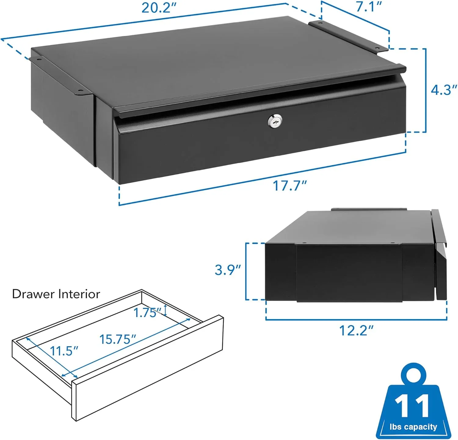 Mount-It! Under Desk Pull-Out Drawer with Lock and 2 Keys Included | Office Storage Organizer | Mounts to Desktops Tables
