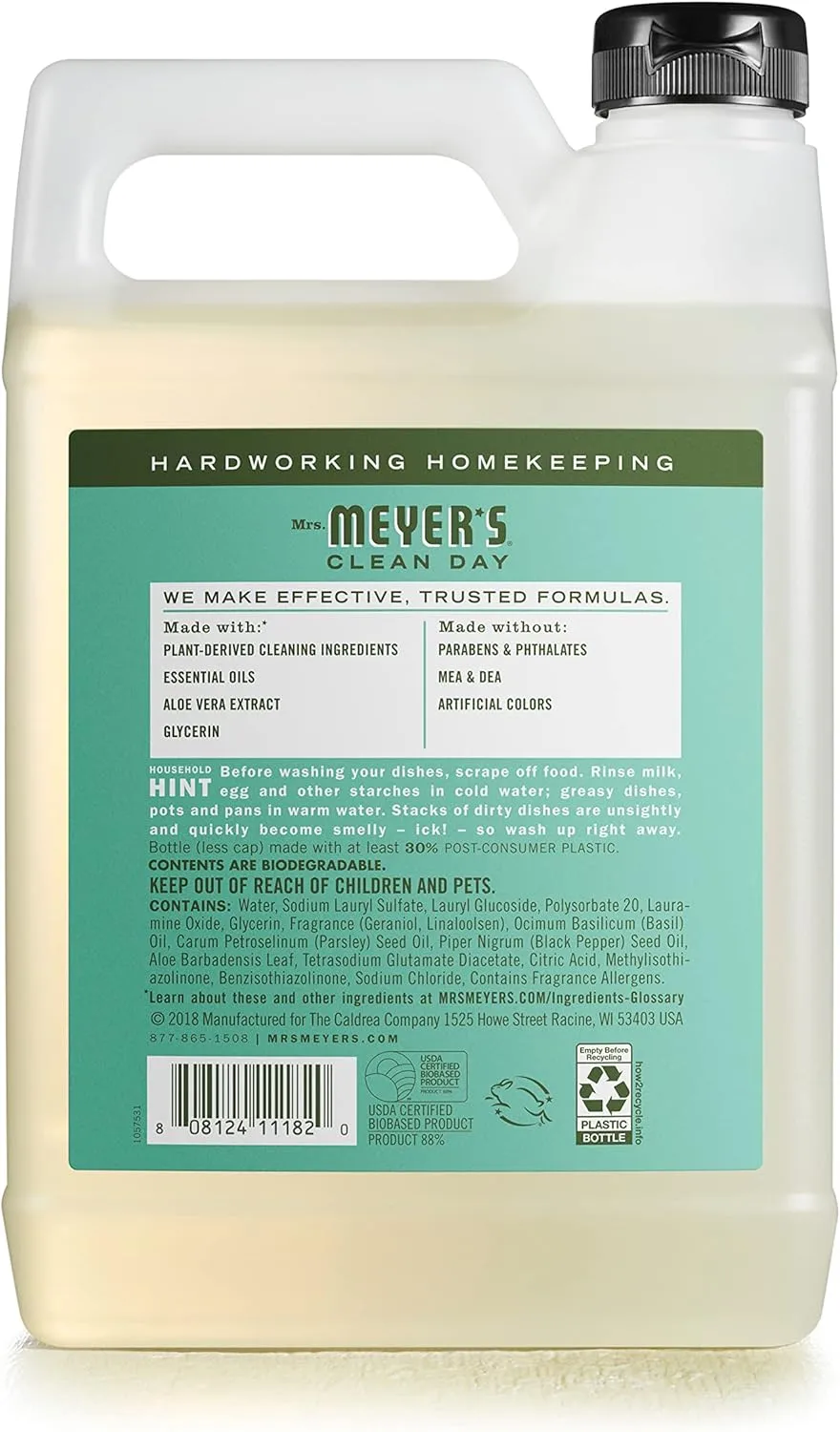 MRS. MEYER'S CLEAN DAY Basil Dish Soap (48 oz) & Lemon Verbena Hand Soap (33 oz) Bundle