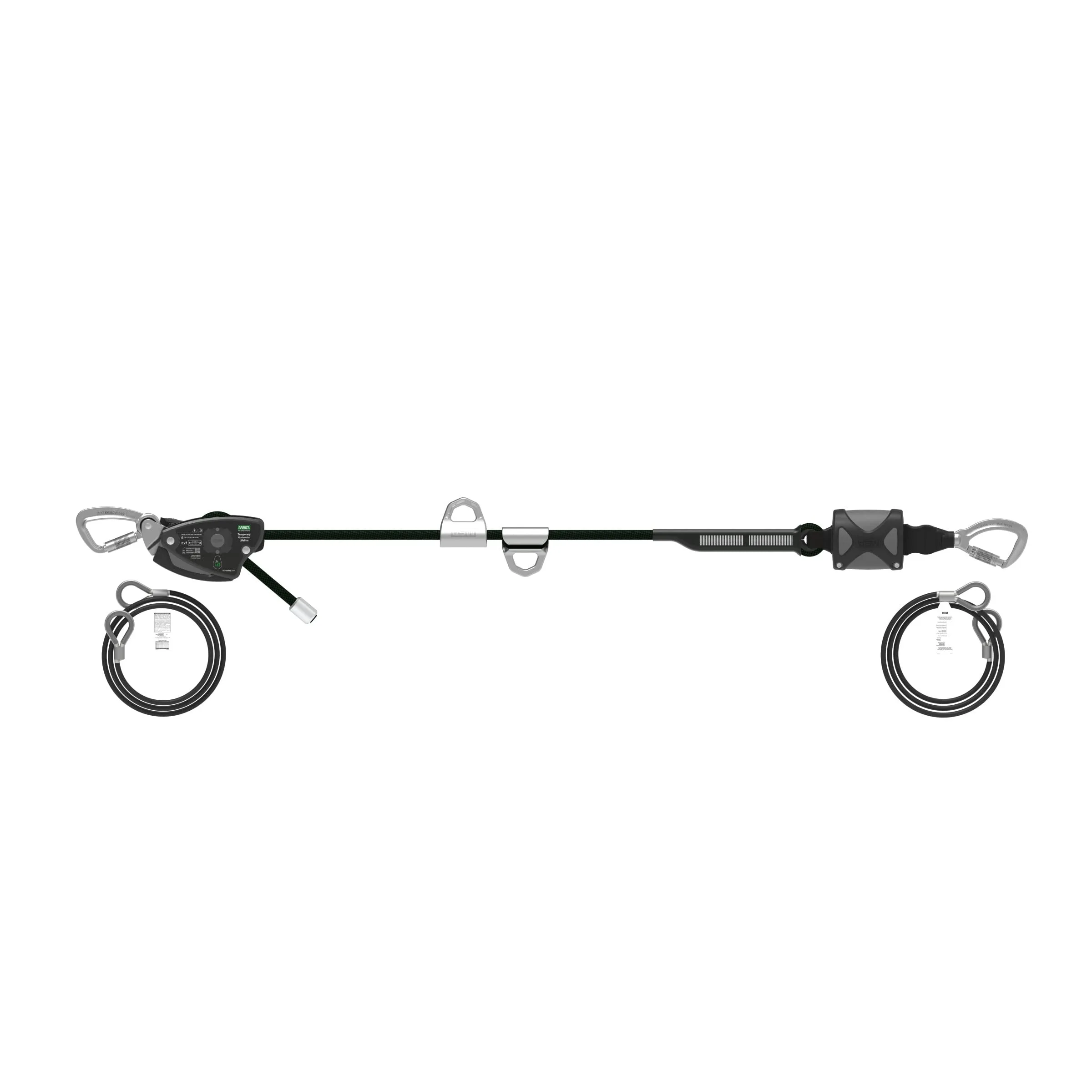 MSA 10219292 Temporary Rope Horizontal Lifeline for 2 Workers, 60' with Bypass Shuttles and Anchorage Straps