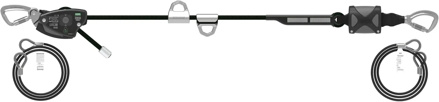 MSA 10219292 Temporary Rope Horizontal Lifeline for 2 Workers, 60' with Bypass Shuttles and Anchorage Straps