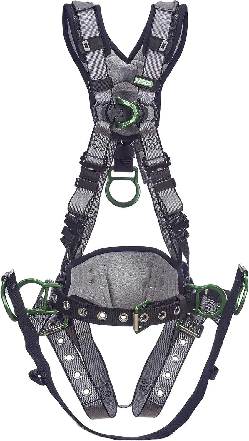 MSA V-FIT Derrick Full-Body Harness - Back/Chest/Hip D-Rings, Tongue-Buckle Leg Straps, Shoulder/Lumbar Padding