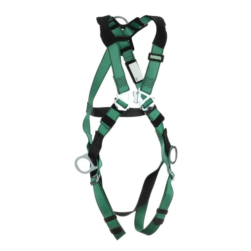 MSA 10197231 V-Form Full Body Safety Harness - Size: Extra Large, D-Ring Configuration: Back/Hip, Qwik Fit Leg Straps