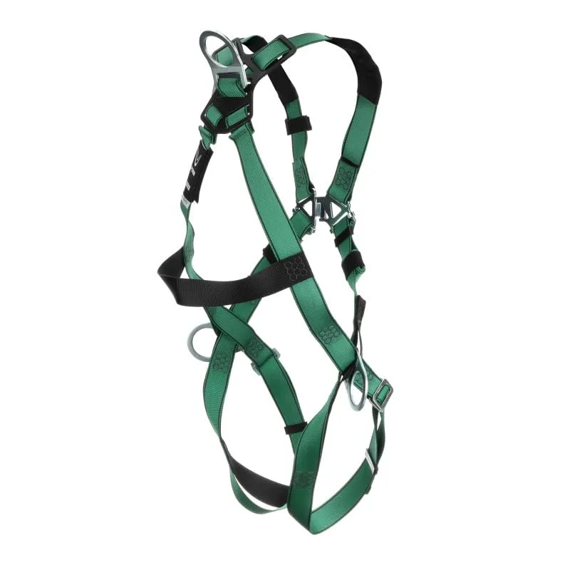 MSA 10197231 V-Form Full Body Safety Harness - Size: Extra Large, D-Ring Configuration: Back/Hip, Qwik Fit Leg Straps