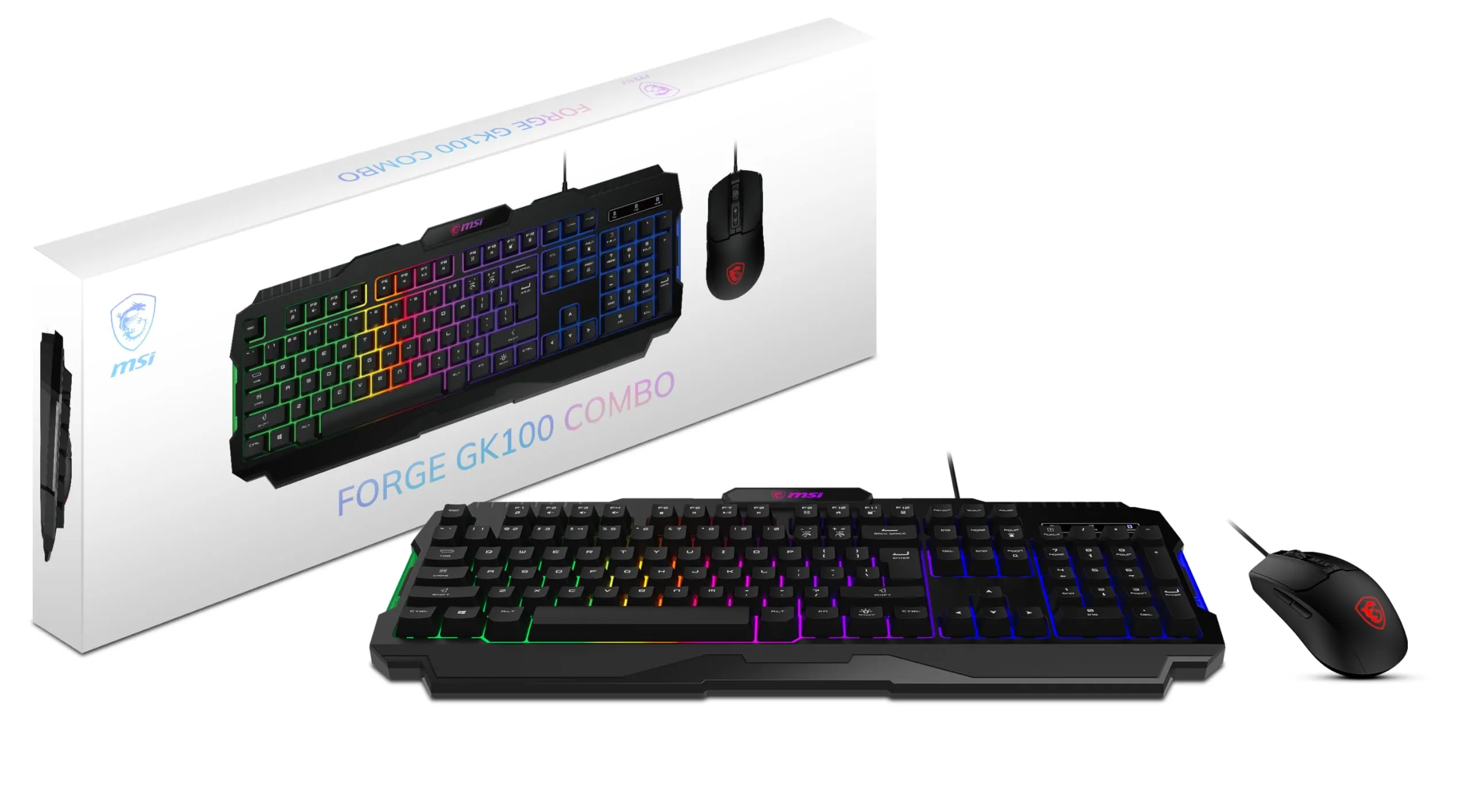 MSI Forge GK100 Combo – Gaming RGB Keyboard & Mouse Set, 19-Key Anti-Ghosting, 6400 DPI Optical Sensor