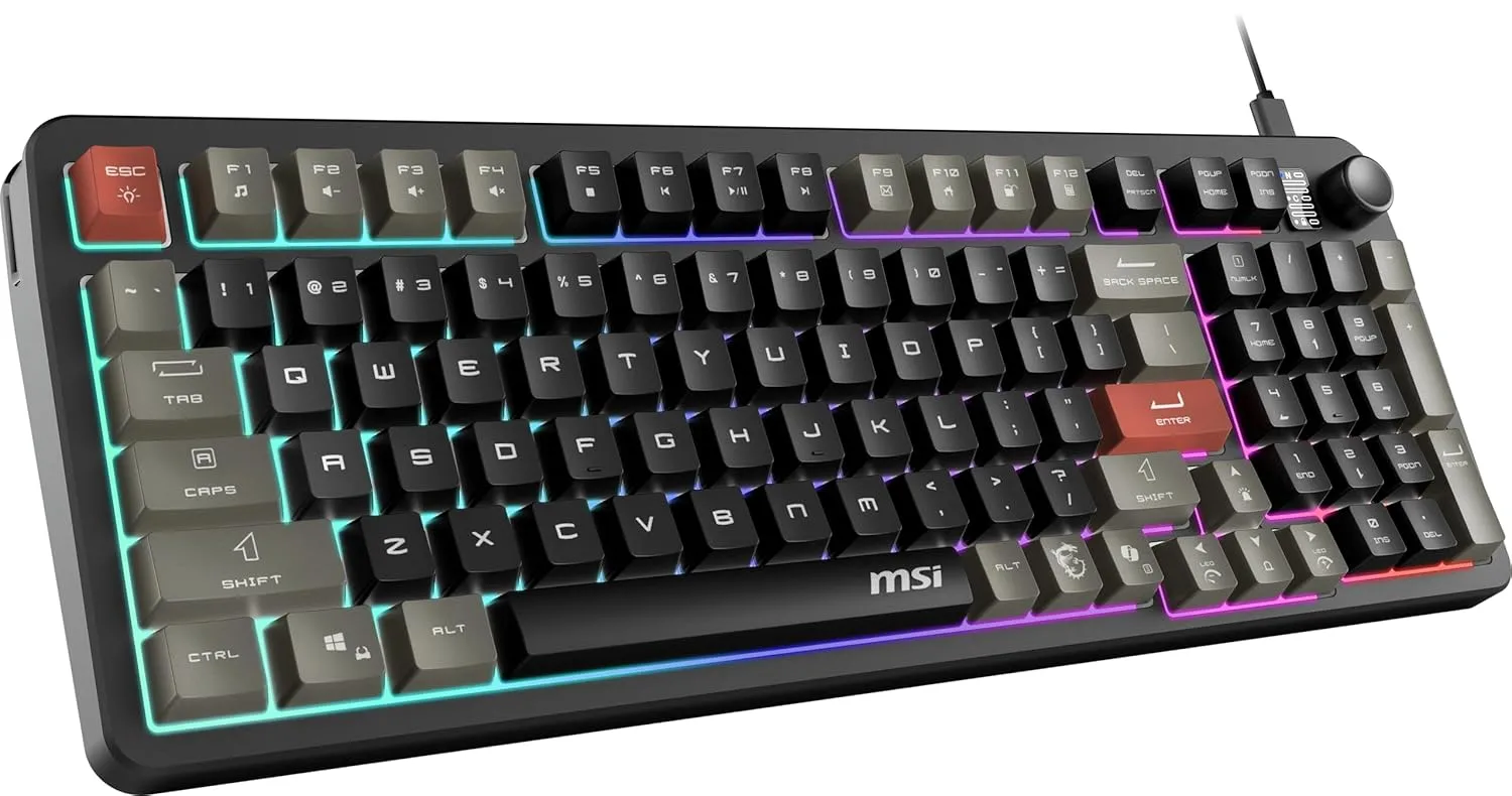 MSI Forge GK110 US - Membrane Keyboard, RGB, Ergonomic, Anti-GHOSTING, Angle-Adjustable (Black)