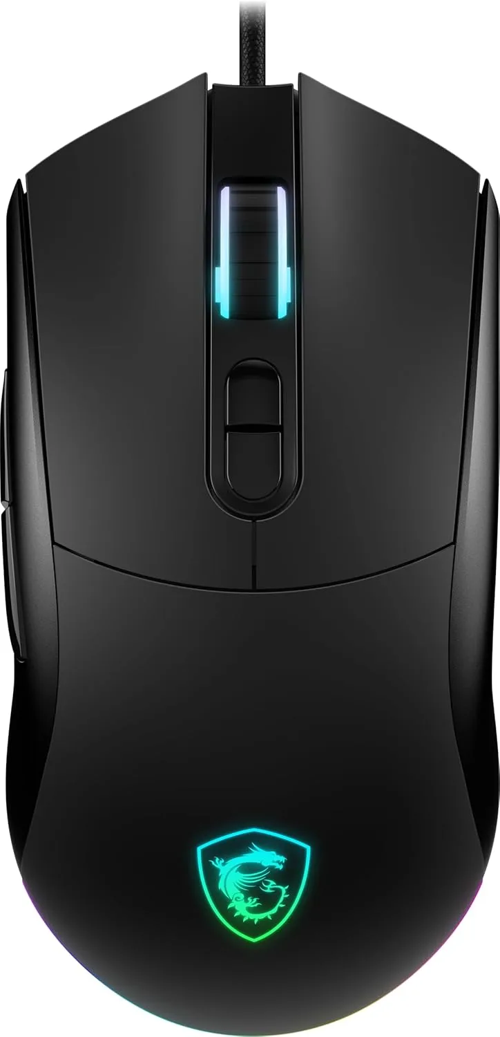 MSI Forge GM320 Gaming Mouse, 12800 DPI, 20M+ Clicks Micro Switch, Optical Sensor, Ergonomic Ambitextrous Hand Design, RGB Light