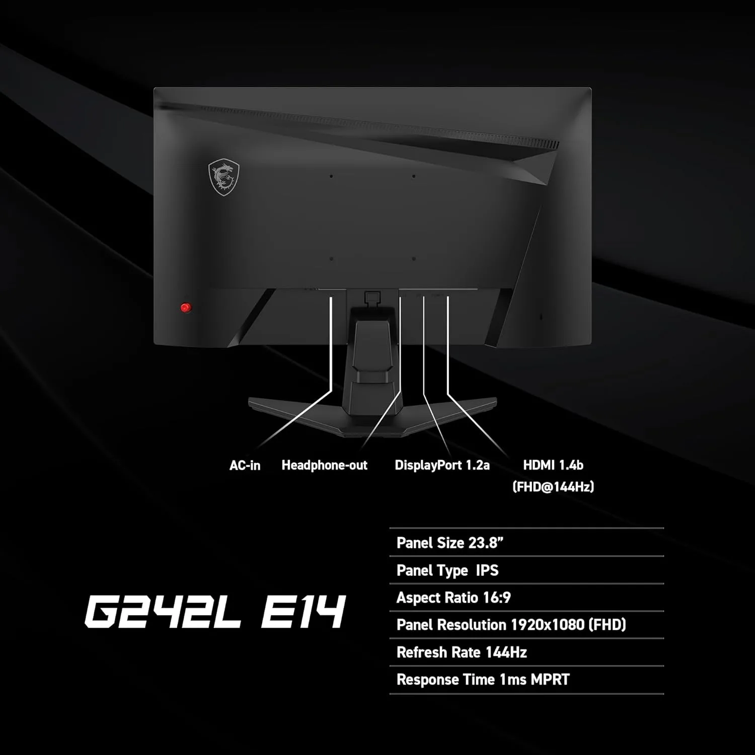 MSI G242L E14 24-inch FHD 144Hz Gaming Monitor, 1ms, IPS