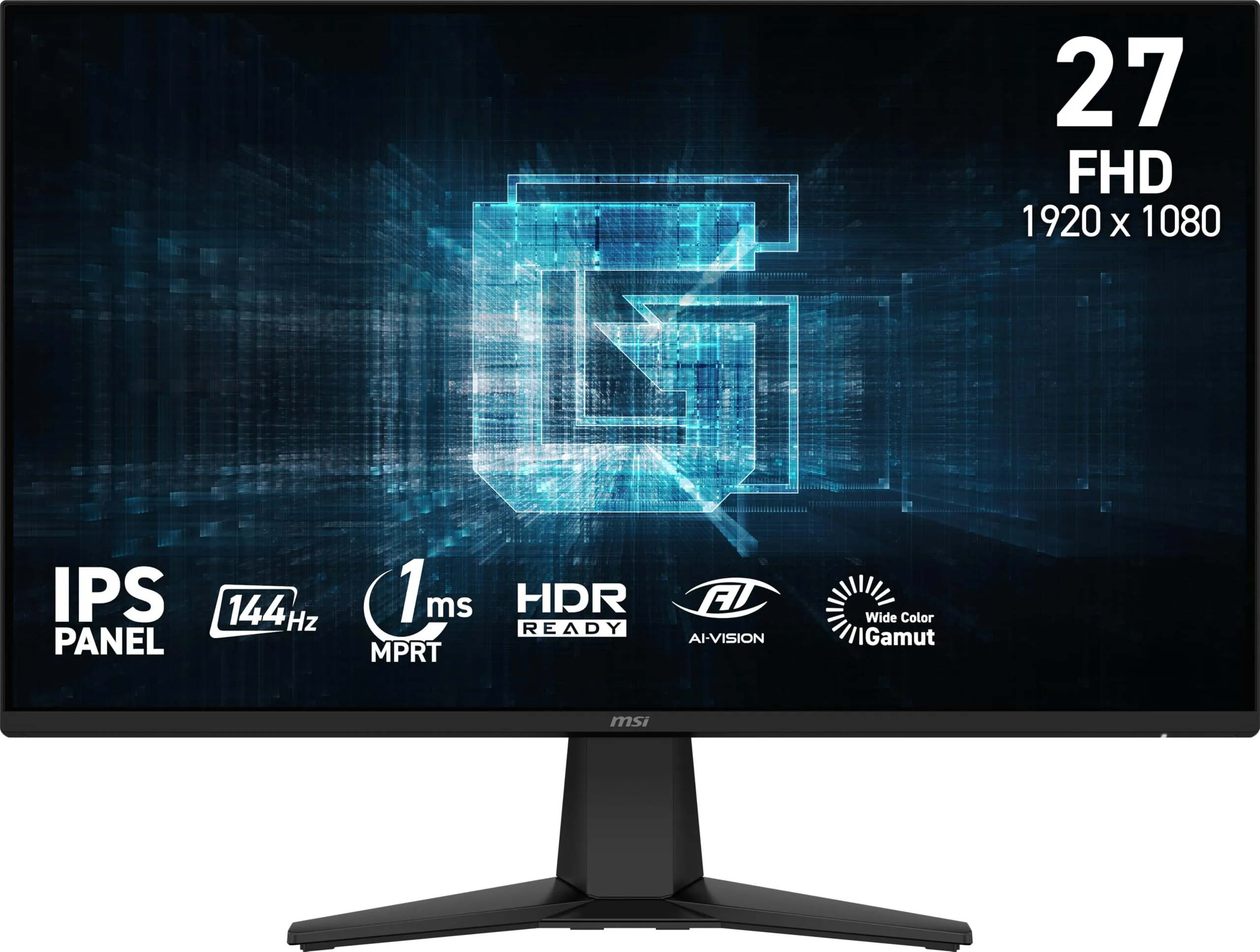 MSI G275L E14 27-inch 1920 x 1080 (FHD) Gaming Monitor, 144Hz, AMD Adaptive Sync, HDR Ready, HDMI, VGA Port, VESA Mountable, Tilt, 4-Side Slim Bezel, 1ms, Black