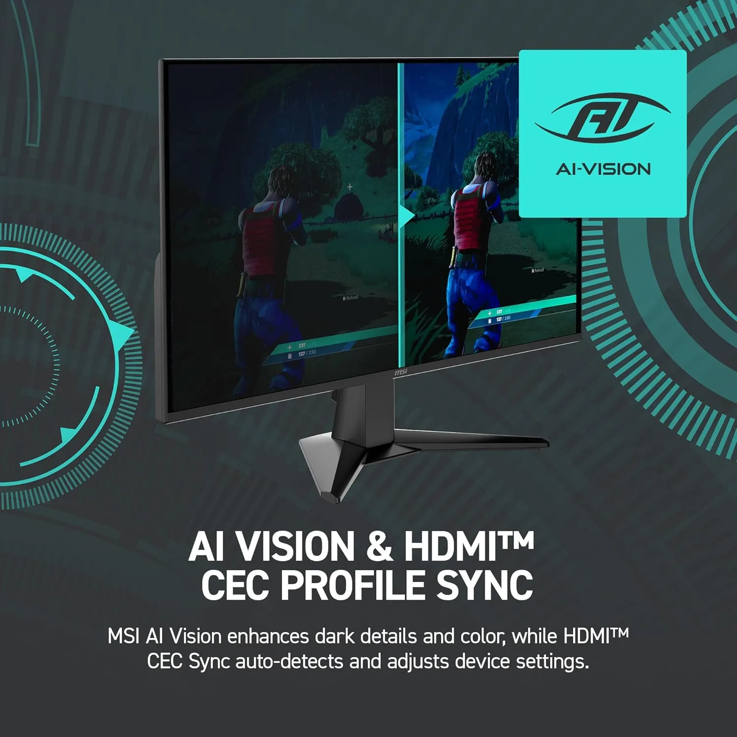 MSI G275L E14 27-inch 1920 x 1080 (FHD) Gaming Monitor, 144Hz, AMD Adaptive Sync, HDR Ready, HDMI, VGA Port, VESA Mountable, Tilt, 4-Side Slim Bezel, 1ms, Black
