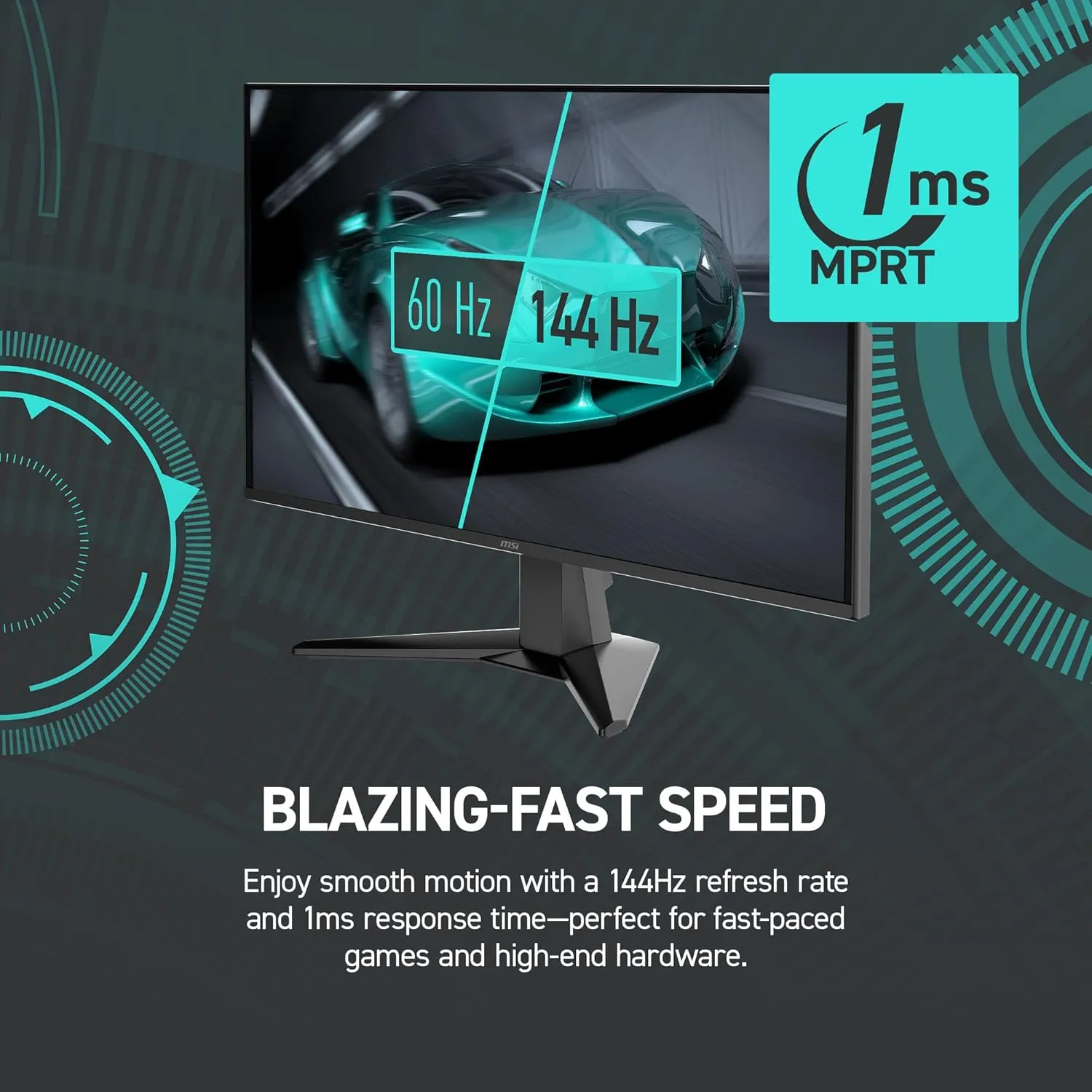 MSI G275L E14 27-inch 1920 x 1080 (FHD) Gaming Monitor, 144Hz, AMD Adaptive Sync, HDR Ready, HDMI, VGA Port, VESA Mountable, Tilt, 4-Side Slim Bezel, 1ms, Black